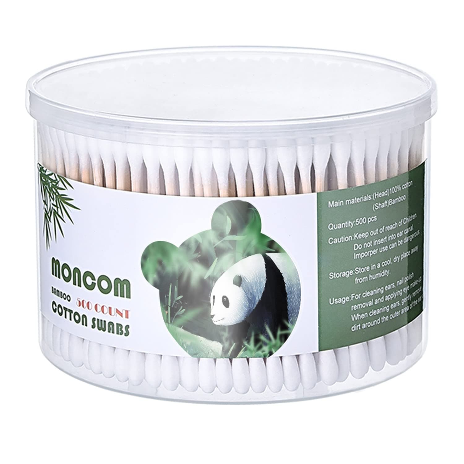 Moncom 500 Count Double Round Tips Cotton Swabs With Strong wooden Sticks, 3.0 inch, 1 box