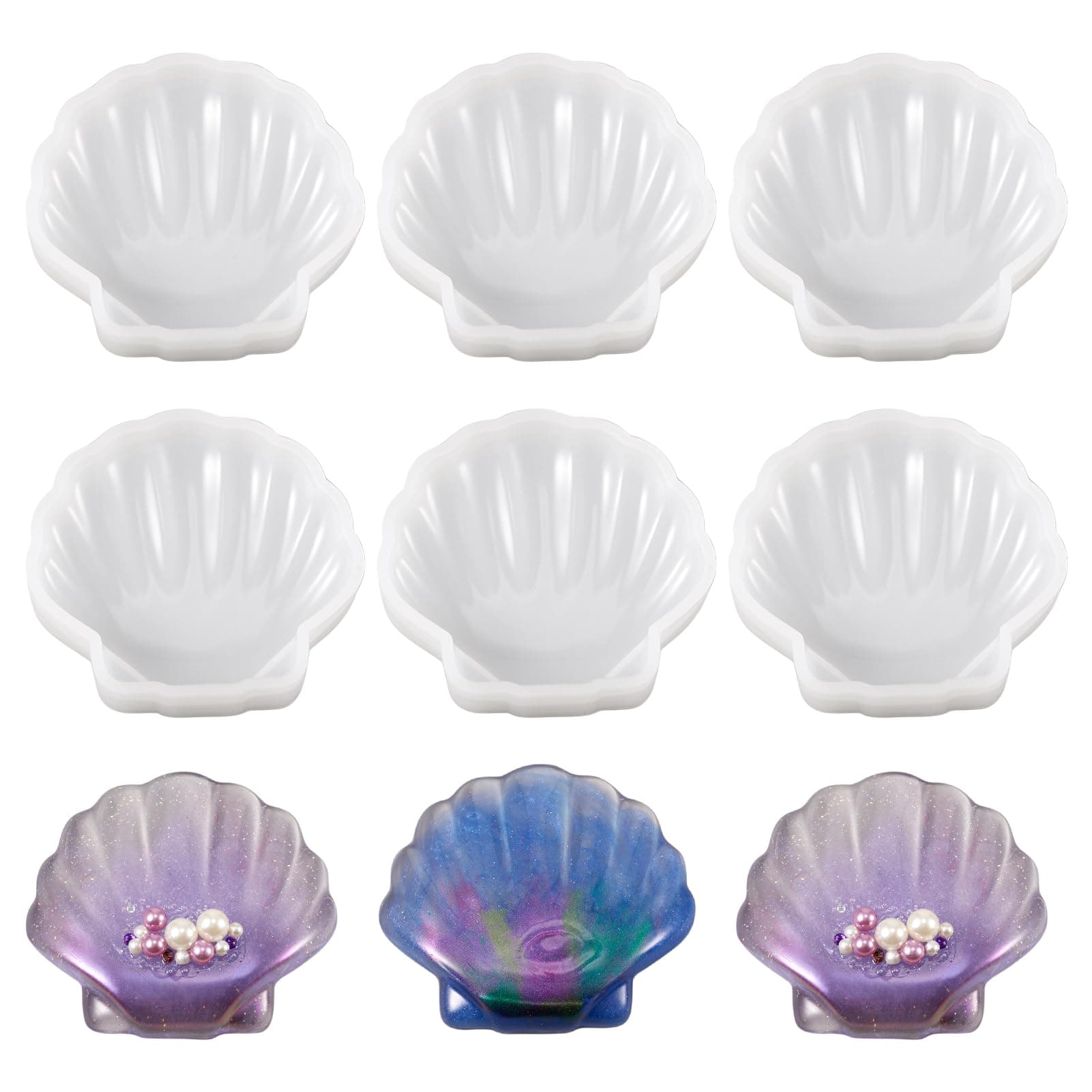 Craftdady 5pcs Seashell Silicone Mold Tray Scallop Shell Ocean Beach Resin Casting Mold for Epoxy Resin UV Resin Pendant Jewelry Earring Keychain Making Home Decor