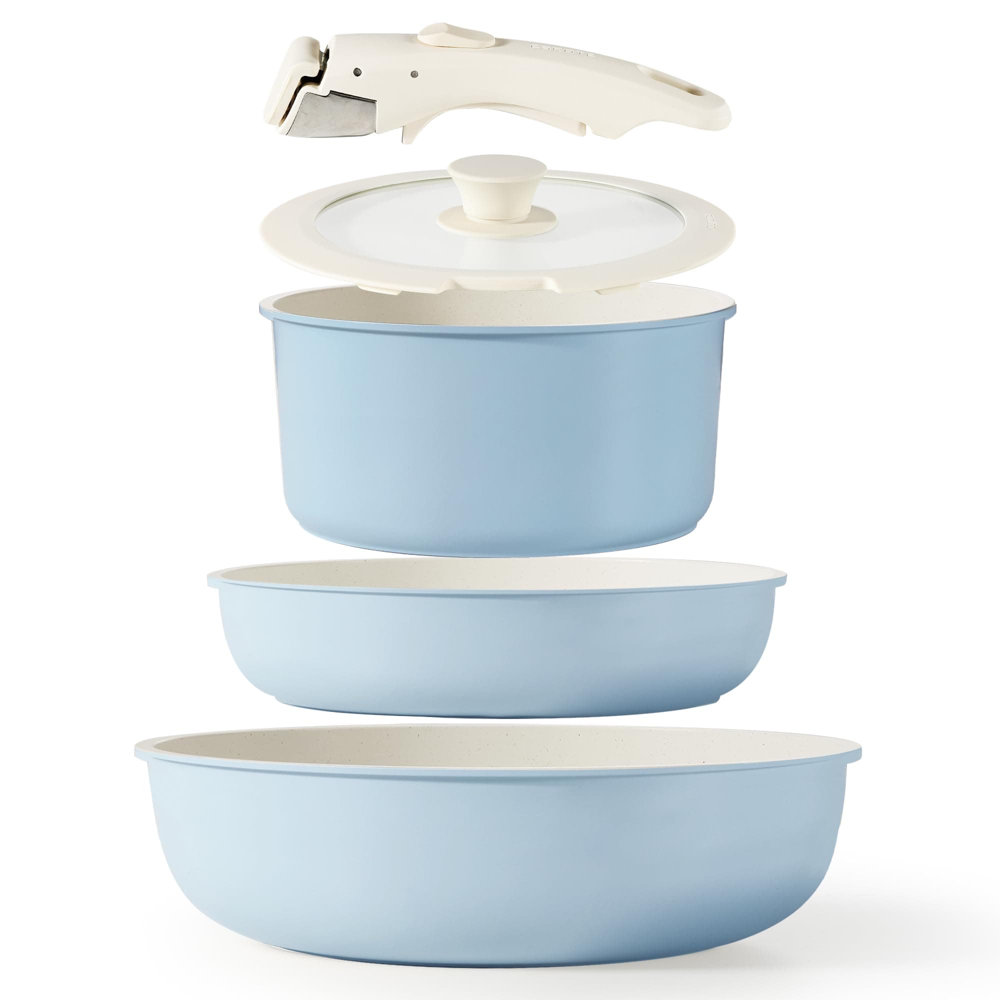 CAROTE Non-Stick Cookware Set, Detachable Handle, Non-stick Induction Cookware Set with Removable Handle, RV Cookware Set, Oven Safe, Blue