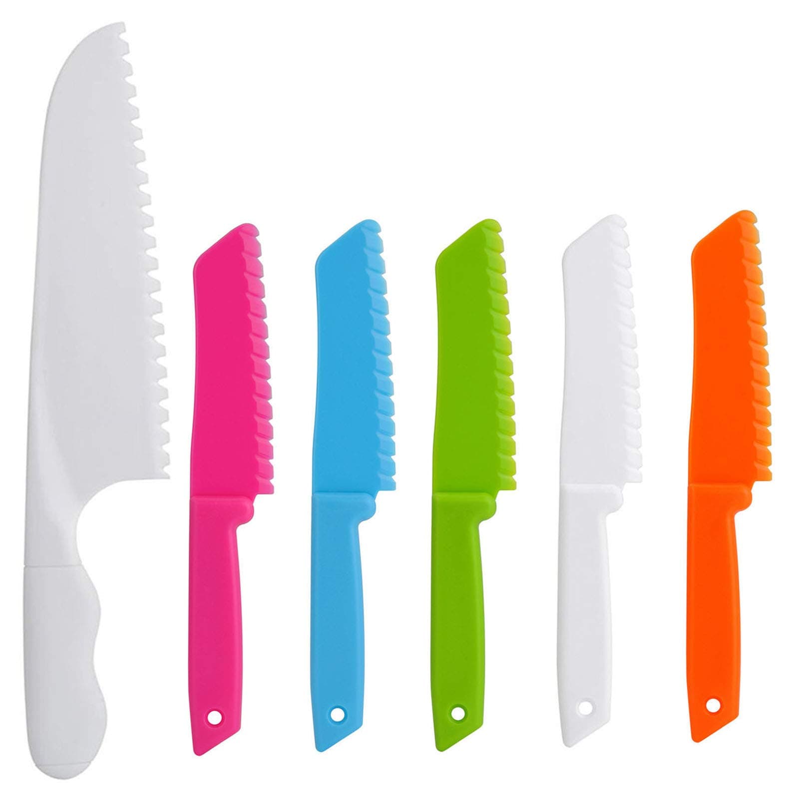 ONUPGO Plastic Kitchen Knife Set (6 Piece) - Chef Nylon Knife/Children's Cooking Knives, Kids Baking Knife for Fruit, Bread, Cake, Lettuce Knife, Salad Knife and Safe Kitchen Knife
