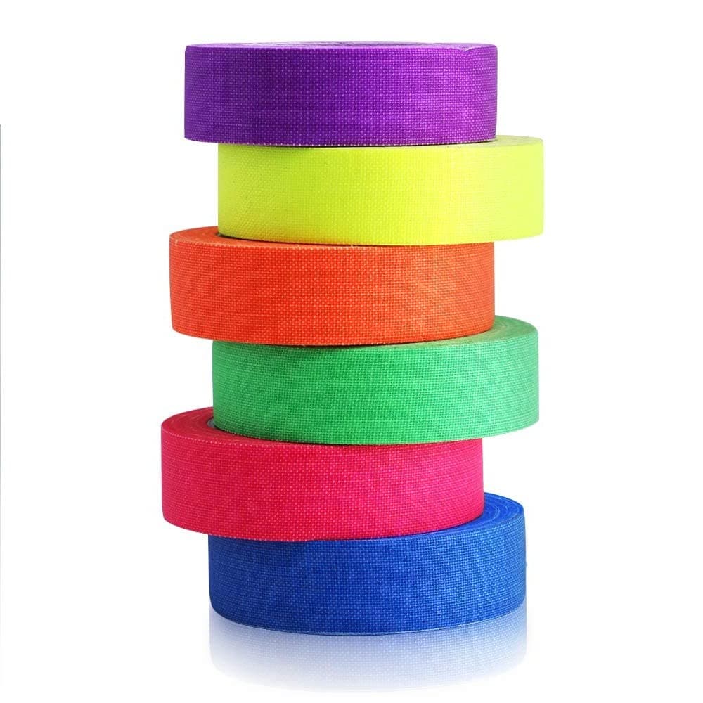 6 Pack UV Blacklight Reactive Fluorescent Cloth Tape Glow in The Dark Neon Gaffer Tape Birthday Christmas Party Supplies