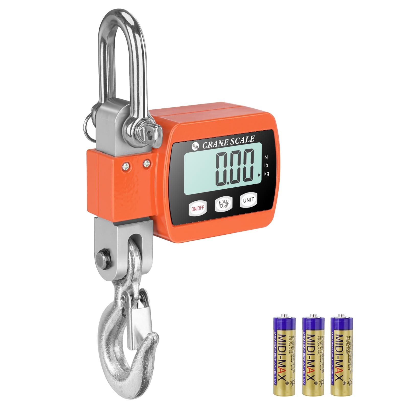RoMech 1100lb Digital Hanging Scale with Cast Aluminum Case, Handheld 500Kg Mini Crane Scale with Hooks for Farm Hunting Outdoor (Orange, 1100lbs)