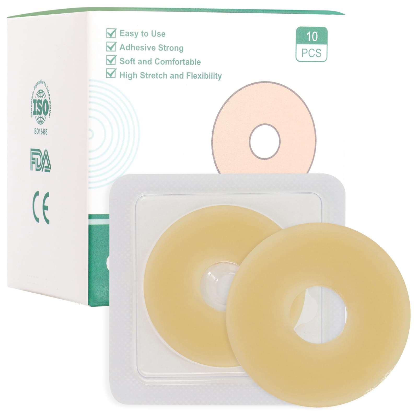 Ostomy Barrier Rings - Outer Diameter 2" (50mm) 2mm Thickness,Moldable Ostomy Rings,Hydrocolloid Skin Extender Rings for Colostomy Bags,10 Count