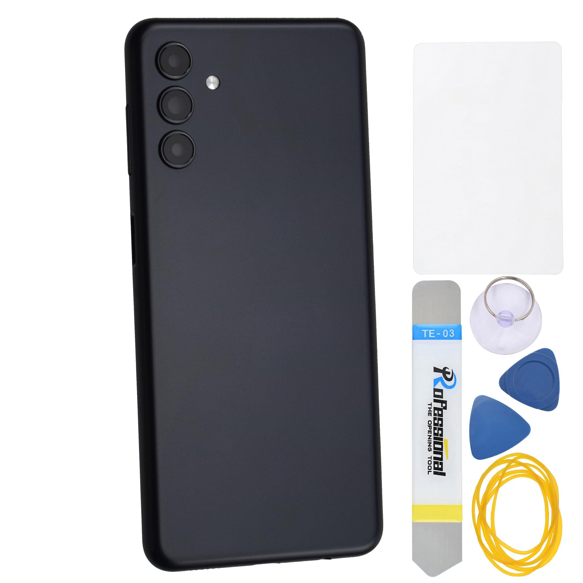 Black Plastic Back Cover Replacement for Samsung Galaxy A13 5G SM-A136U SM-A136W Rear Camera's Frame and Glass Cover Volume Button and Installation Instruction Tool Kit are Include