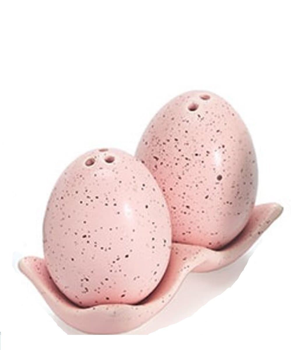 Pastel Speckled Easter Egg Salt and Pepper Shakers Ceramic. Pink