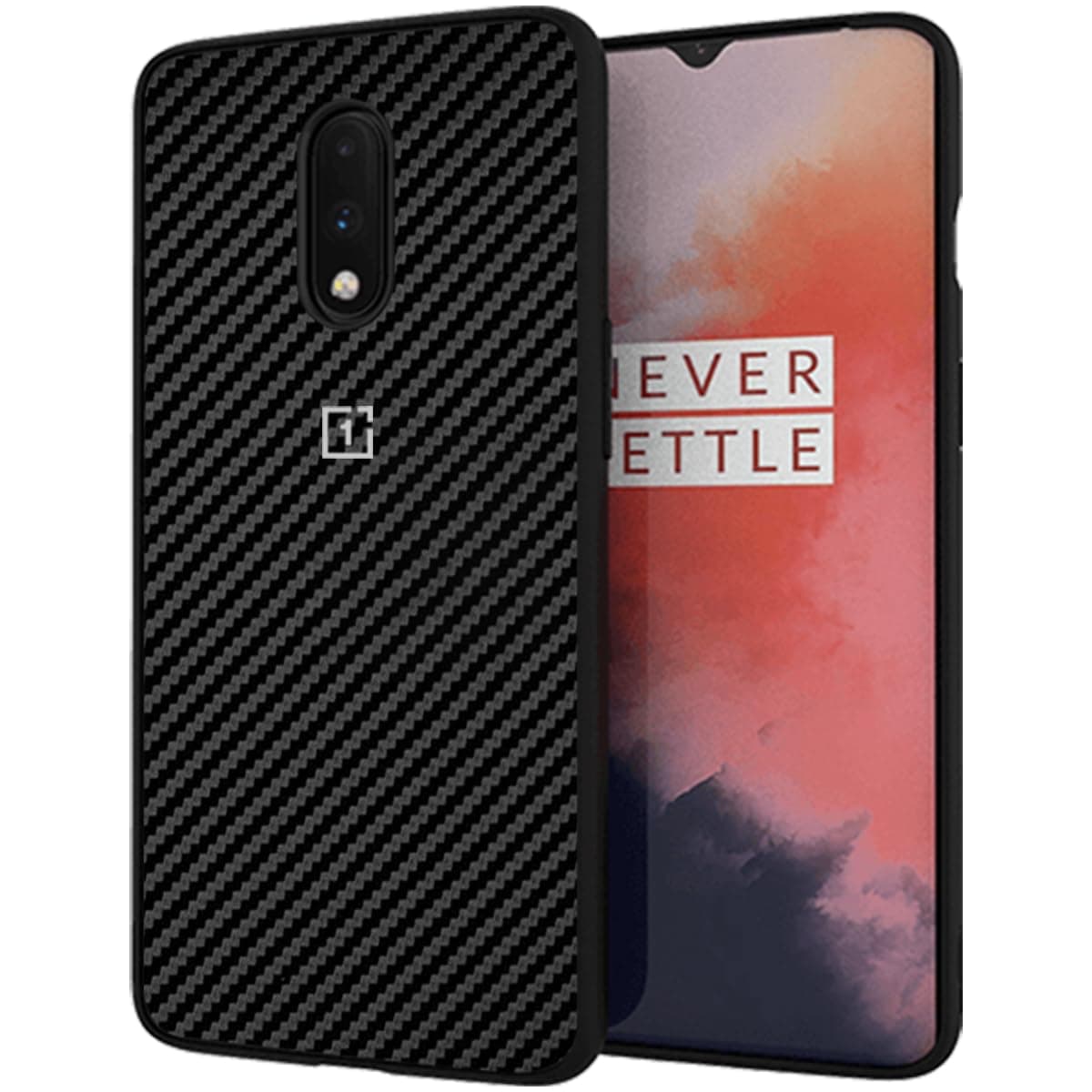 Riggear Sleek Textured Back Cover Case for OnePlus 7 (TPU+PC | Black CF)