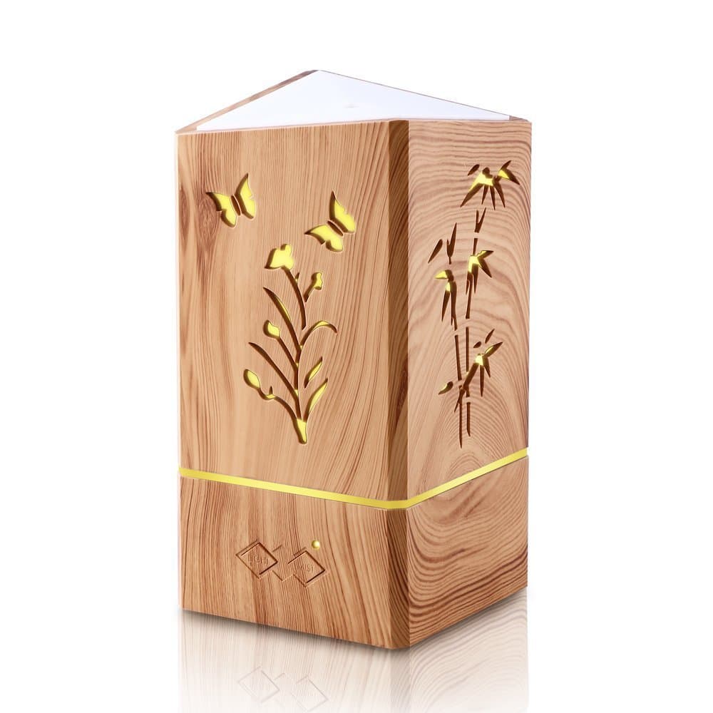 Essential Oil Diffuser Aromatherapy Diffuser Wood Grain Cool Mist Humidifier for Office Home Study Yoga Spa Travel, Auto Shut-Off and 7 Color Night Lights, 200 Milliliter Bamboo Diffuser
