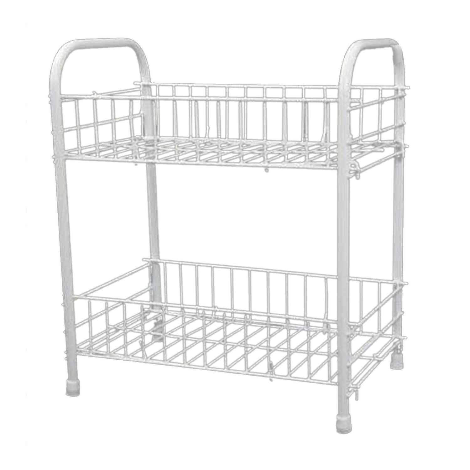 VR7 - Fruit & Vegetable Rack, 2 Tier Fruit Basket Storage Shelf Organizer - Stand CART Trolley Kitchen - Durable Metal - Organize Fruits & Veg Rack in Kitchen, Pantry, Bathroom - White