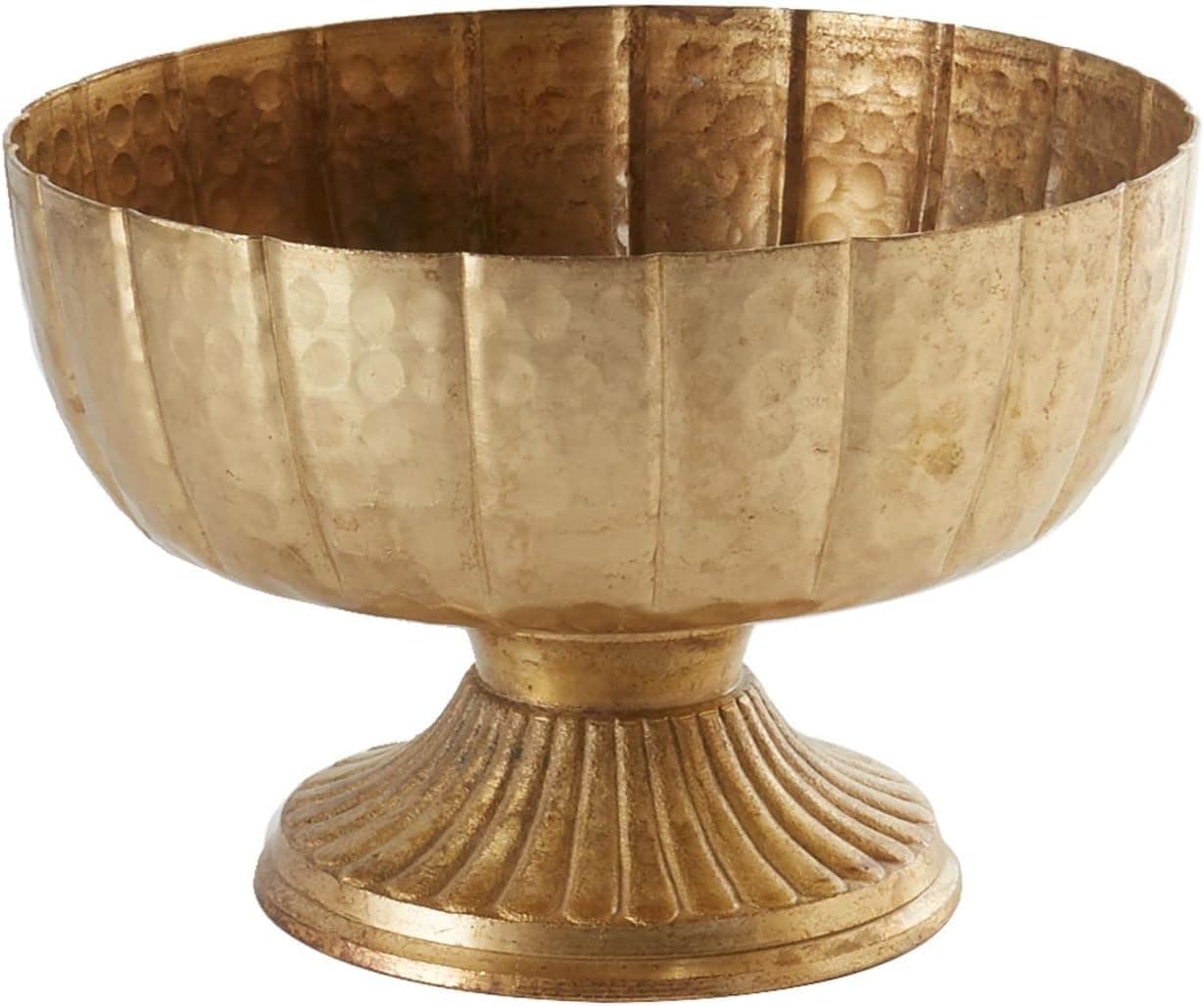 Distressed Gold Metal Compote Bowl - 8" Wide