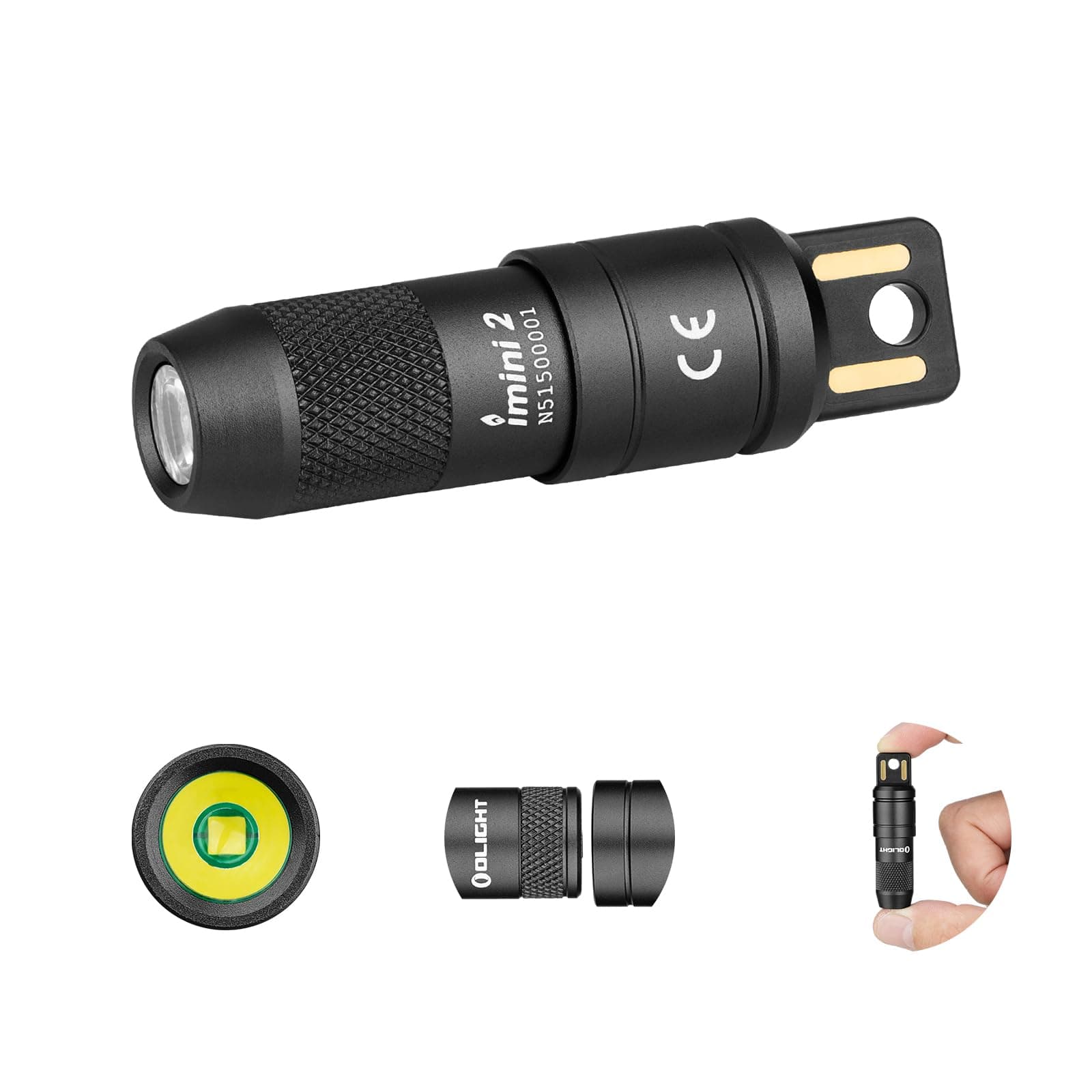 IMINI 2 EDC Rechargeable Keychain Flashlight, 50 Lumens Compact and Portable Mini Light, Tiny LED Keyring Lights with Built-in Battery Ideal for Everyday Carry and Emergencies(black)