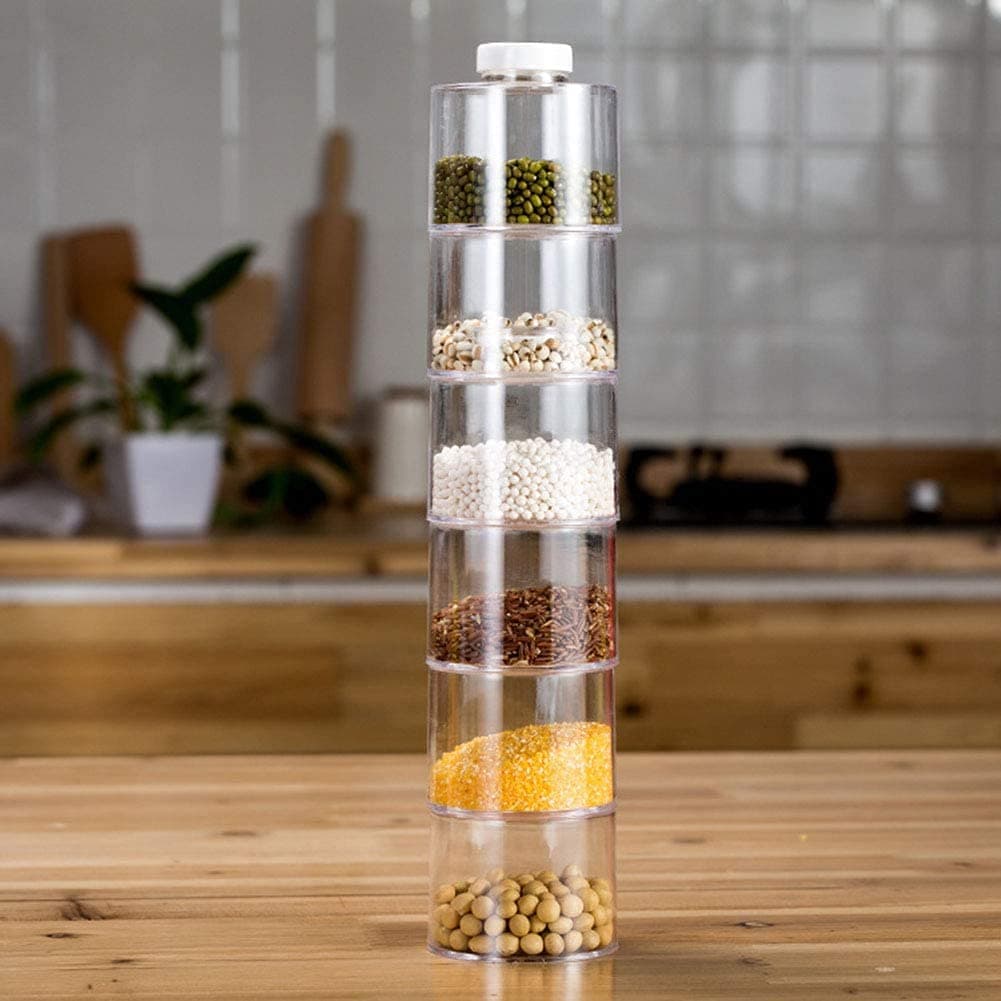 Marrone Acrylic Stacking Bottle with Sifter Lid Spice Tower, Bottle Stackable Spice Tower 6pcs, Spice Rack Carousel, Kitchen Spice Jars, Herbs, Condiment for Home (Medium)