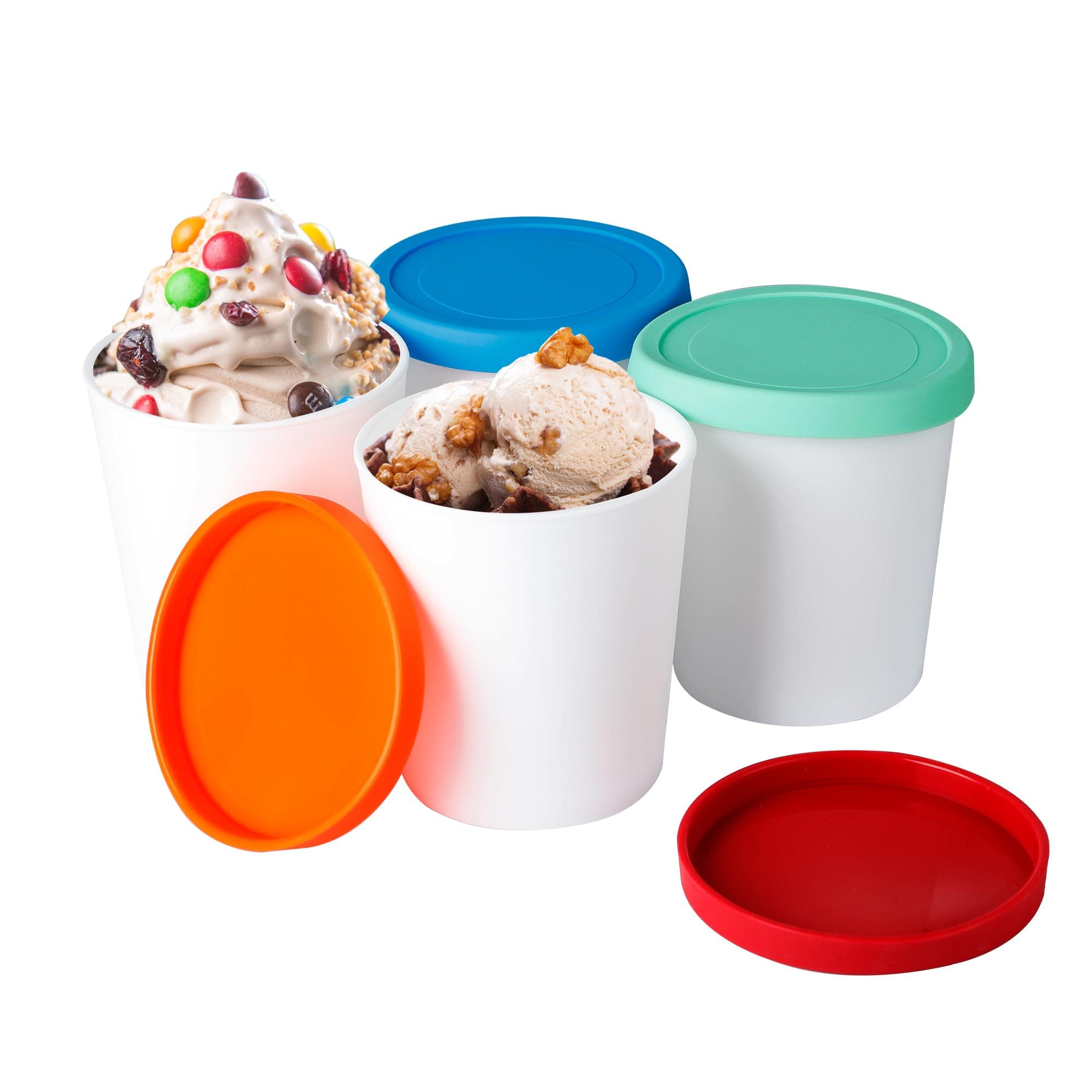 Ice Cream Containers for Homemade (4 Pack - 1 Quart Each), Reusable PP Plastic Ice Cream Storage Containers for Freezer, Leak-Free Ice Cream Containers with Silicone Lids
