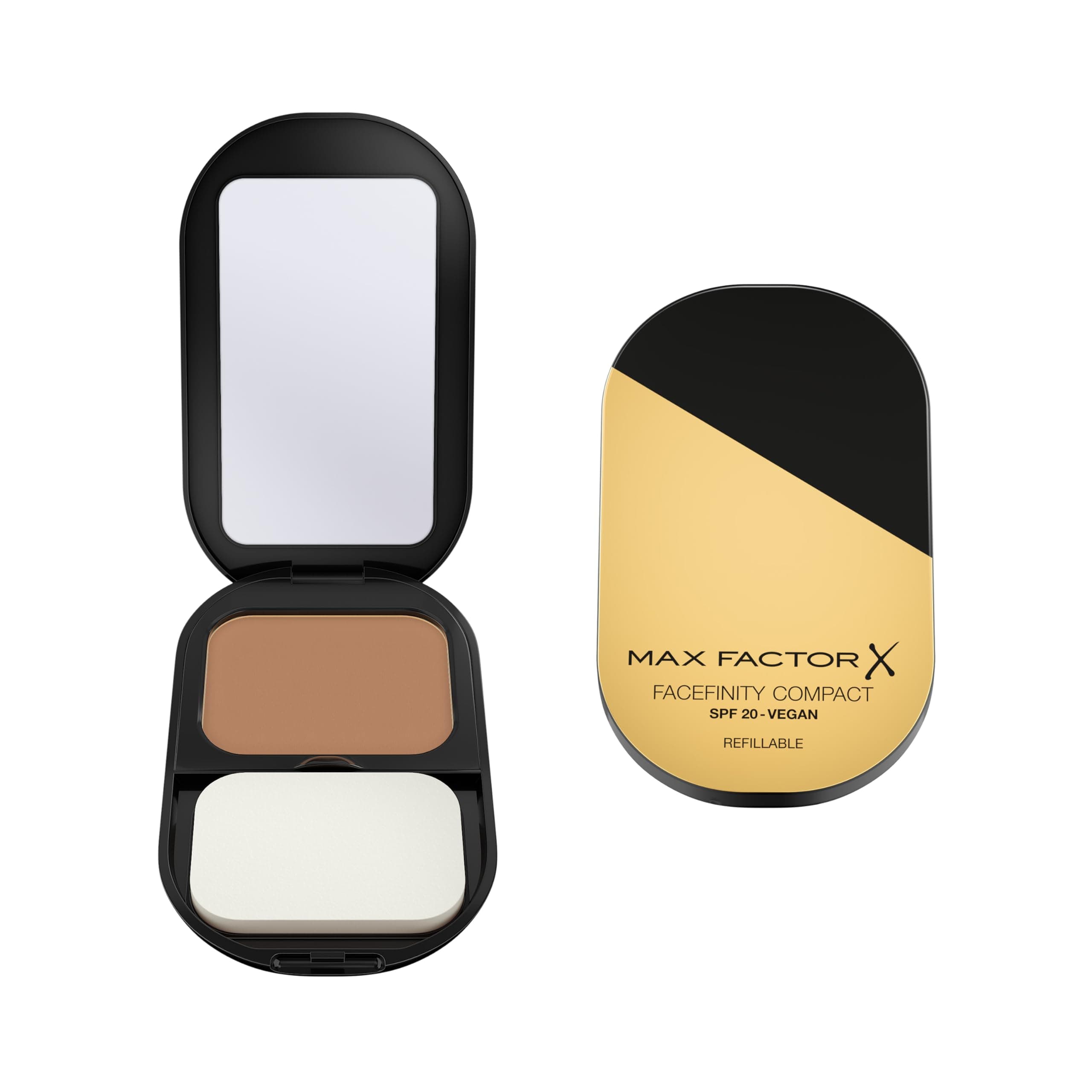 Max Factor Facefinity Refillable Compact Foundation, 007 Bronze, Full Coverage, Flawless Matte Finish, Lightweight and Breathable, Blends Seamlessly, All Day Wear, SPF 20, Refillable, 10g