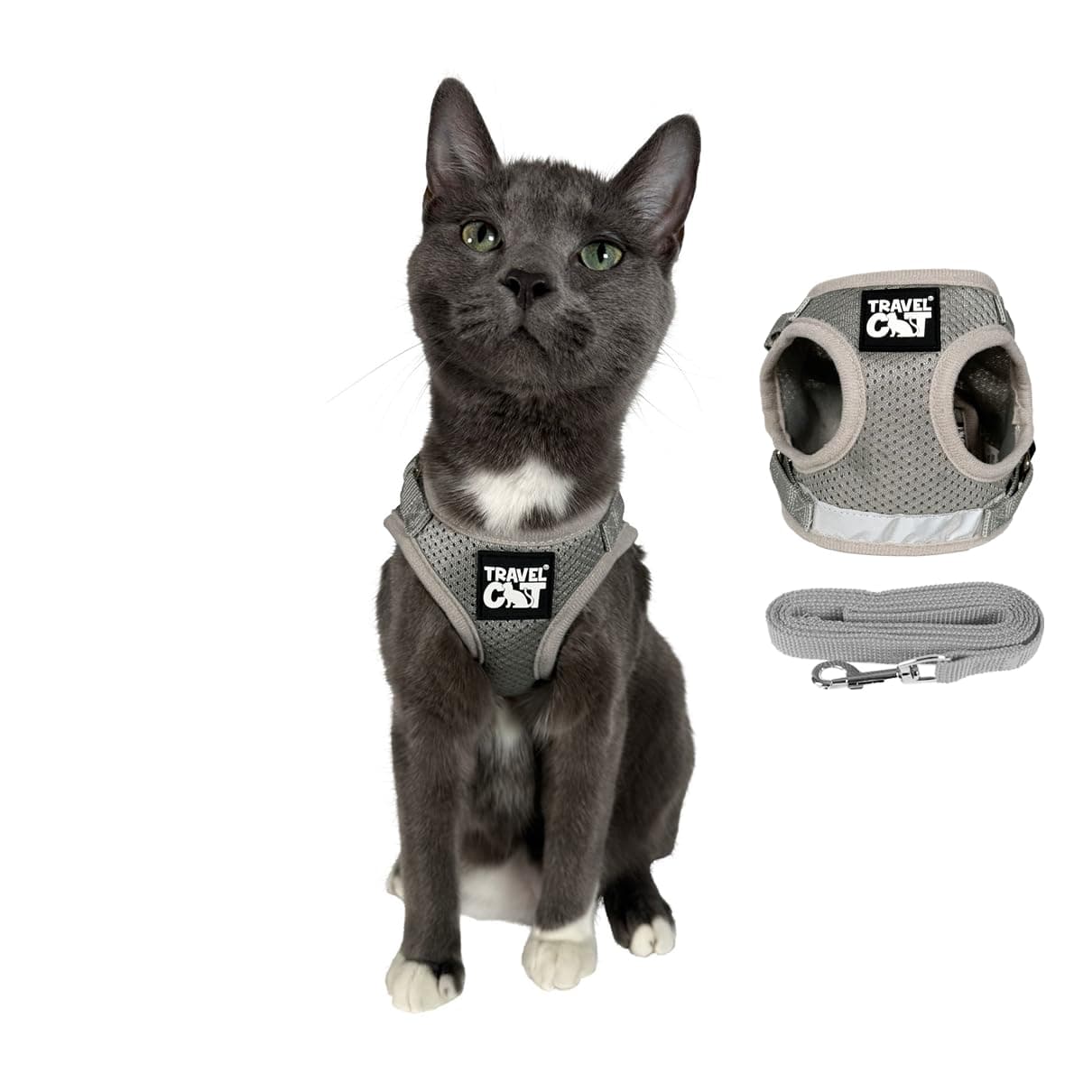 Reflective Cat Harness and Leash for Walking | Escape Proof Set for Adventure Cats | Adjustable Soft and Comfortable Nylon Mesh Fabric (S, Grey)