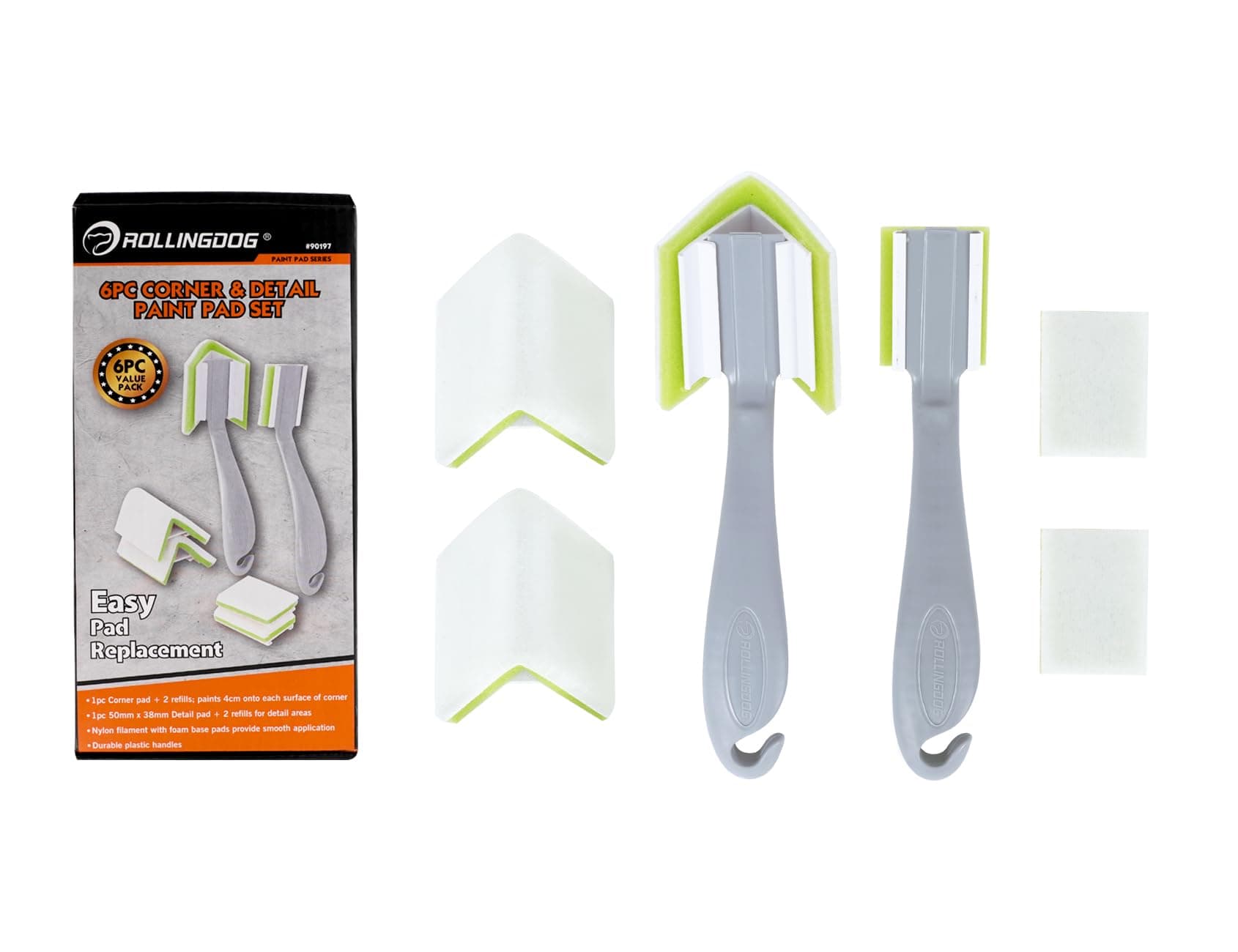 Paint Pad Set - 6PC Corner Painting tool Trim Paint Edger Tool with Replacement for Walls,Detail Painting,Trim