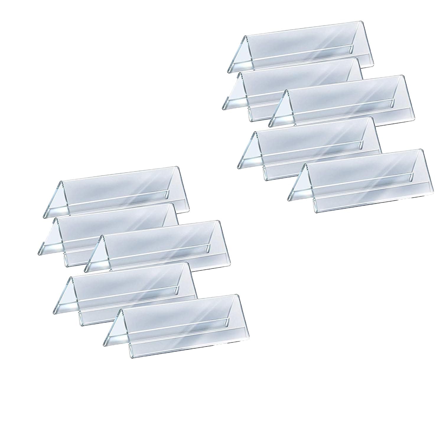 Shuban Clear Acrylic Desk Name Plate Holder – 10 Pack 2-Sided 08 Inch x 02 Inch V-Shaped Display Stand for Name Plates, Table Place Cards, Signs & Labels – Reusable for Office, Business, Weddings, Restaurants & Schools