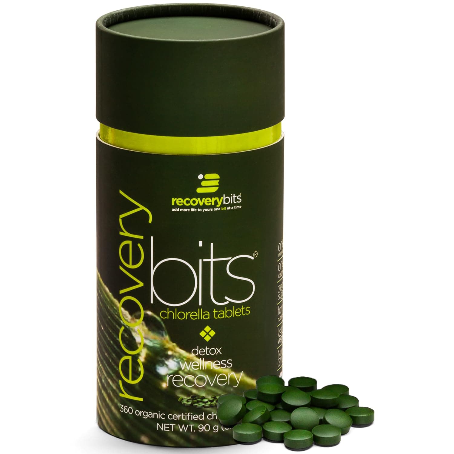 RECOVERYbits - Organic Chlorella Tablets - Plant-Based Algae Superfood - Chlorophyll - Cracked Cell Wall - Energy - Immune System - Detox - Keto - Vegan - Non-GMO - Small Canister - 360 Tablets