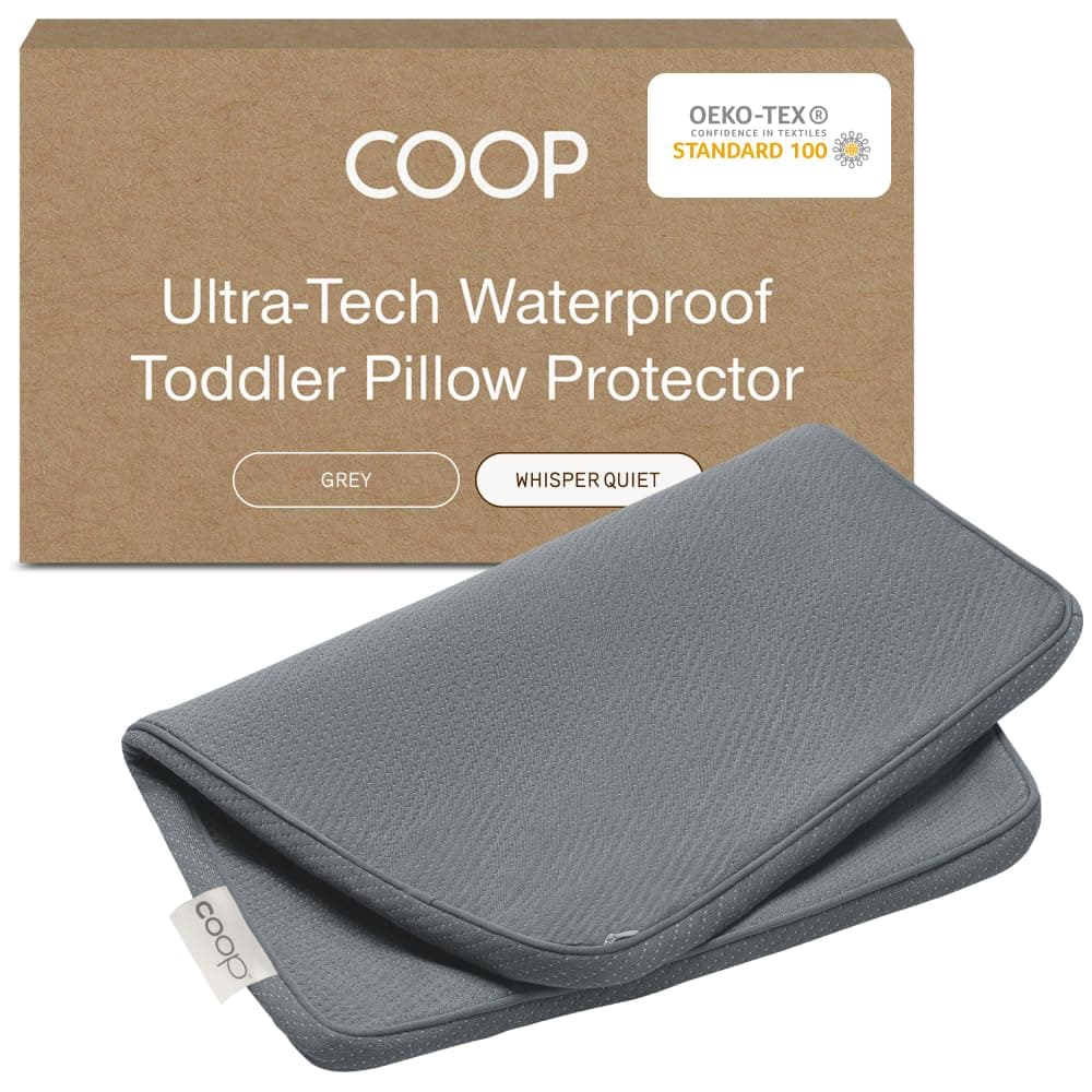 Coop Home Goods Ultra-Tech Toddler Pillow Protector Grey for Memory Foam Pillows, Waterproof, Toddler Size Pillow Covers, Oeko-Tex Certified, Breathable, Zippered Covers, Machine Washable
