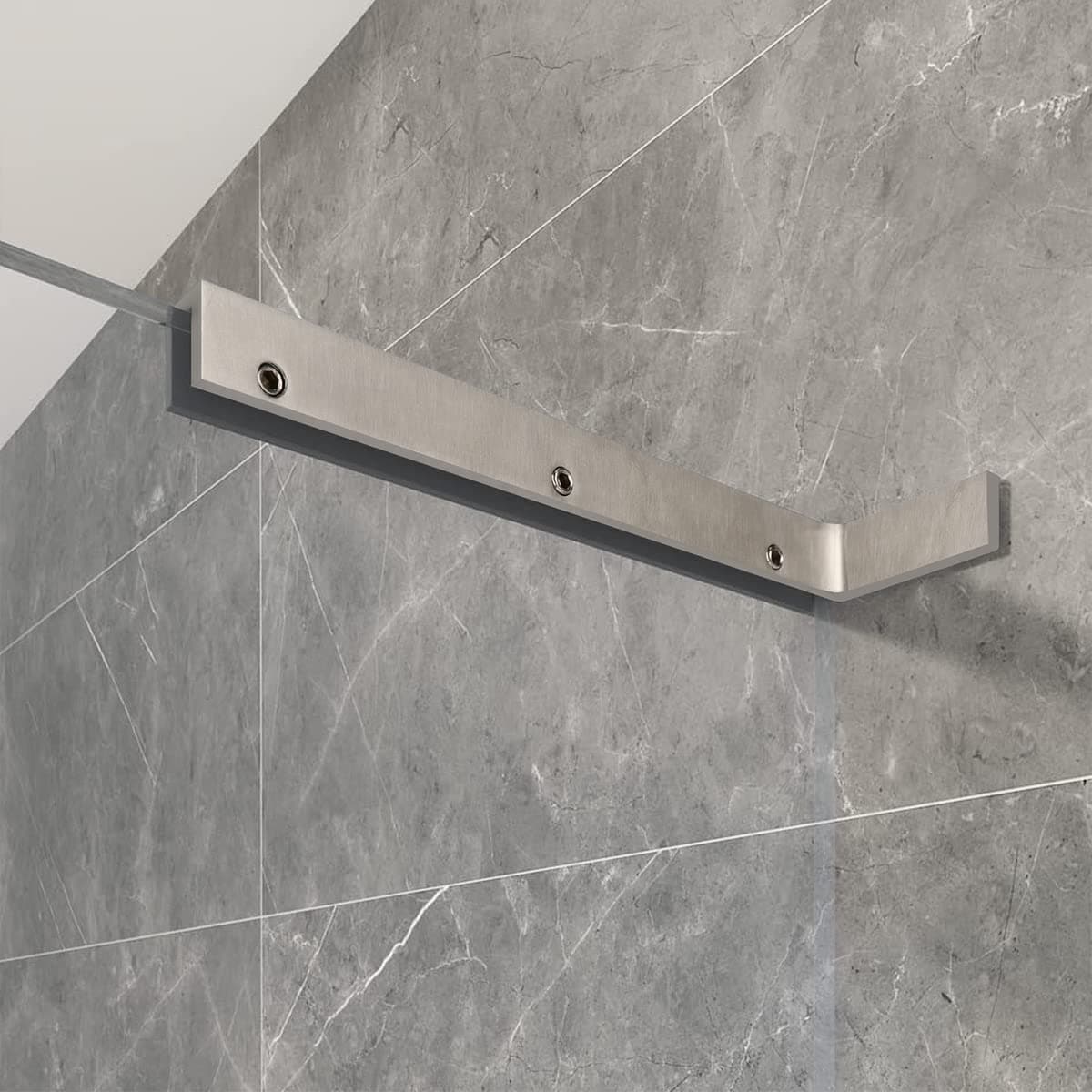 LukLoy Fixed Glass Shower Panel Glass to Wall Support Bar, Frameless Shower Glass Clamp L Shape Stabilizer Mounting Bracket, No-Drill-in-Glass. (Glass on Left)
