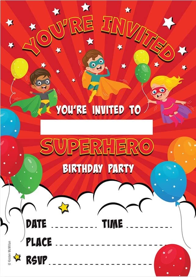 32 Comic Birthday Party Invitations for Kids with Envelopes - Pack of 32 Comic Party Invites for Girls & Boys - Designed and Printed in the UK