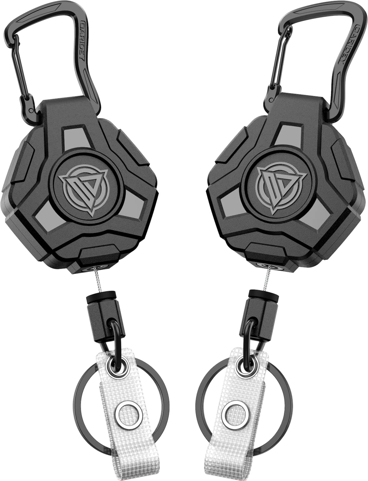 2 Pack Retractable Keyring, Heavy Duty Retractable Keychain, Retractable Lanyard with Upgraded Zinc Alloy Carabiner, 31.5'' Coated Steel Cord, Bearing 8.0 oz, Tactical ID Badge Holder - Black