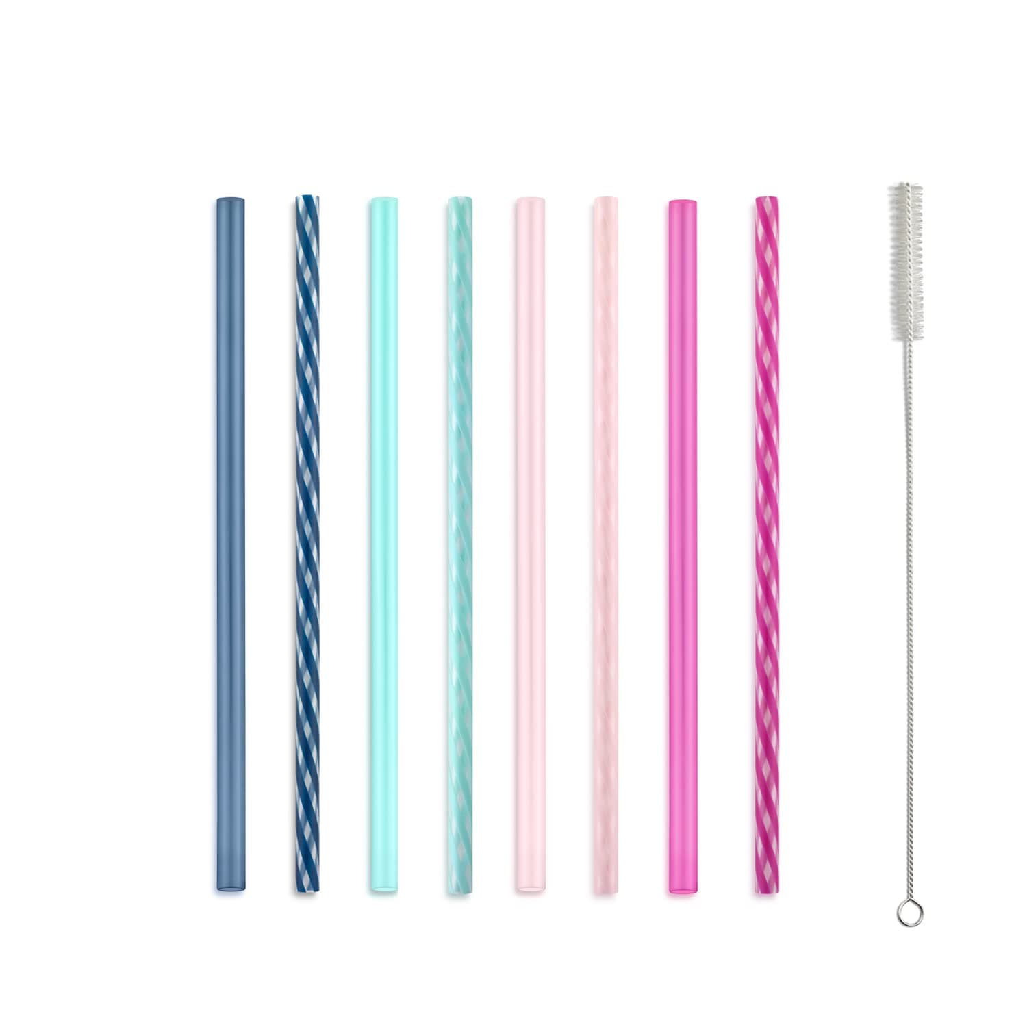 Ello Impact 8 Pack Reusable Plastic Straws, Dishwasher Safe, BPA-Free with Cleaning Brush,Rosewater
