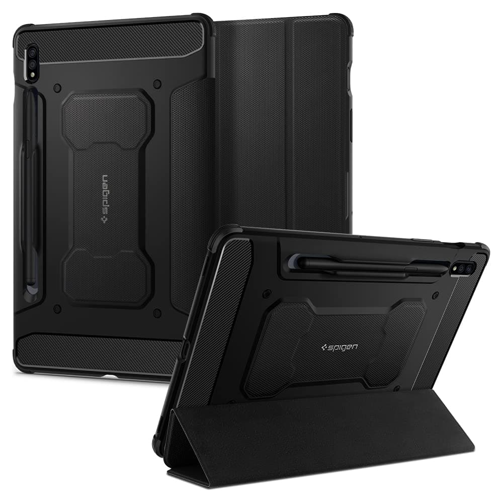 Spigen Rugged Armor Pro designed for Samsung Galaxy Tab S8 case cover (2022) / Galaxy Tab S7 case (2020) with S Pen Holder - Black