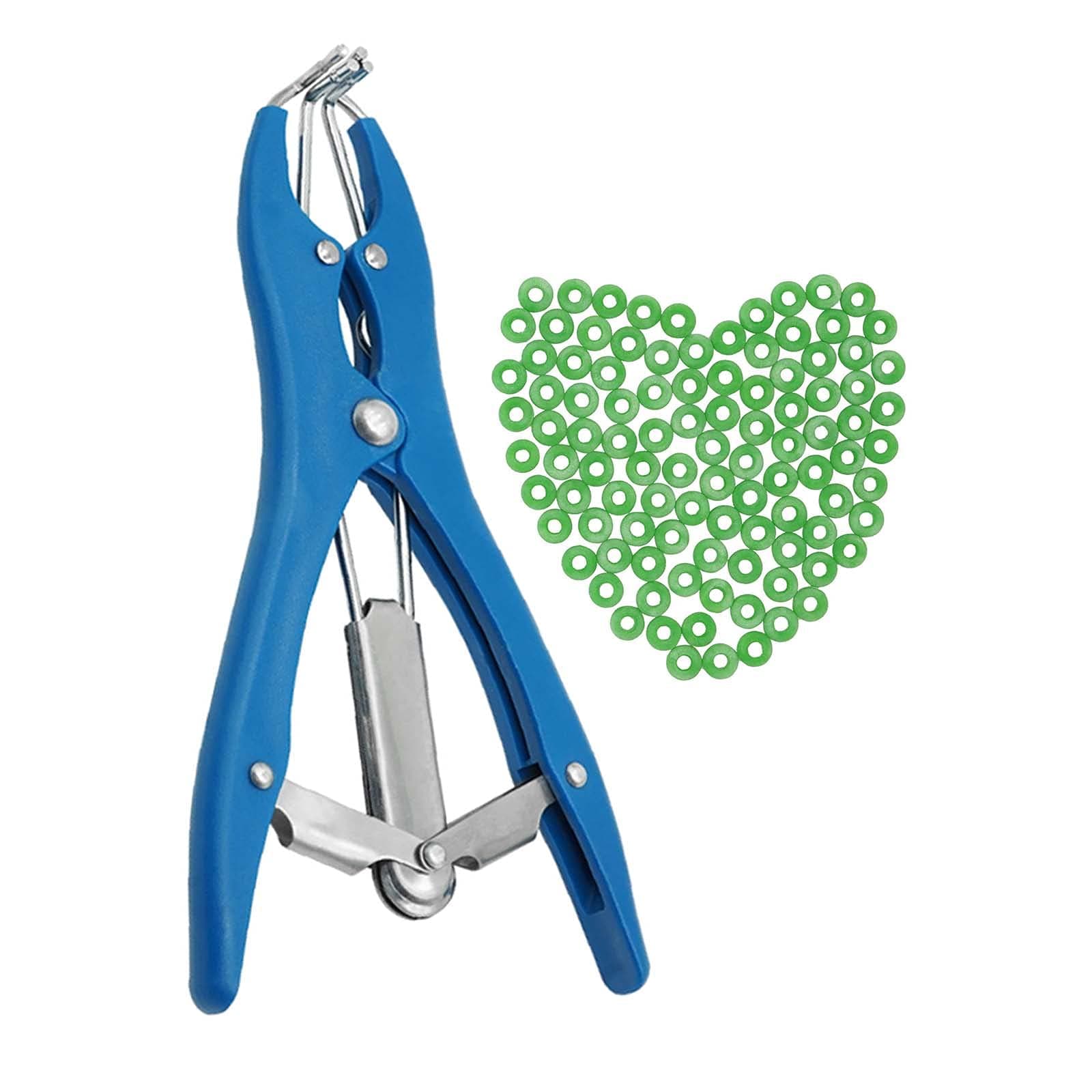 Castration Tool and 100 Pieces Rubber Bands Castrator Bander Castration Plier Castration Ban