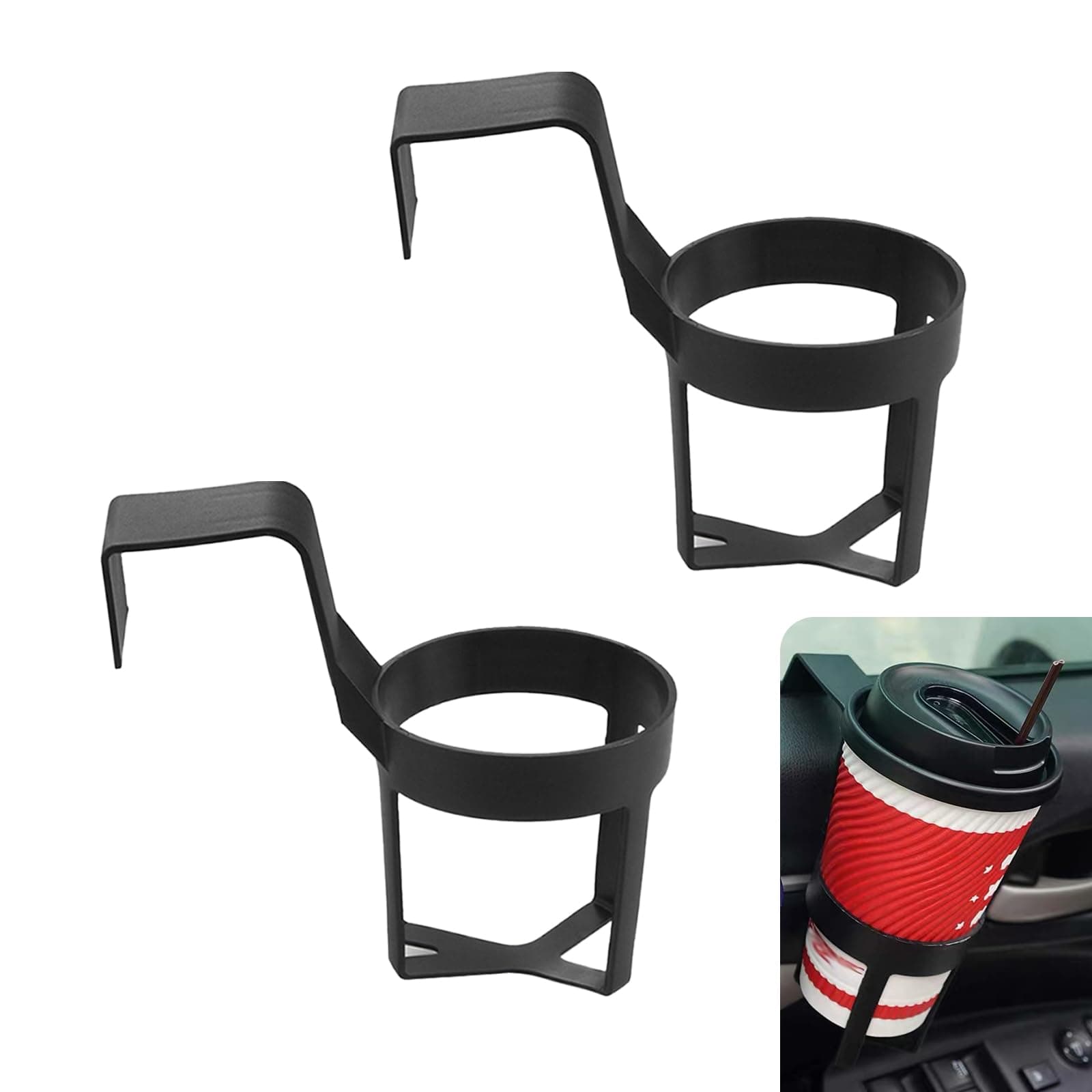 2 PCS Car Hanging Cup Holder, 2.75" x 5.51" Multi-Function Car Window Seat Armrest Beverage Hook Holder, Anti-Shake and Anti-Scratch Structure Storage Rack, Universal for Cars Home (Black)