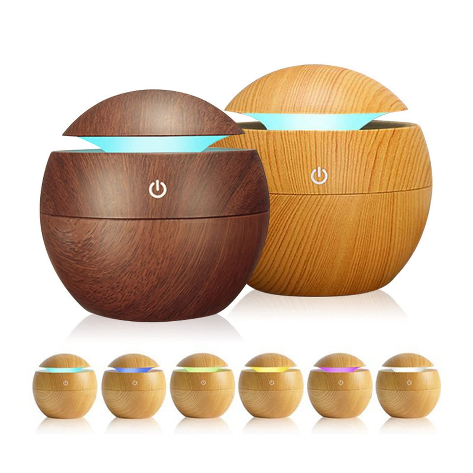 130ml mini humidifier mushroom-shaped USB atomized humidifier with ambient night light (dark wood pattern) (shallow wood grain) humidifier