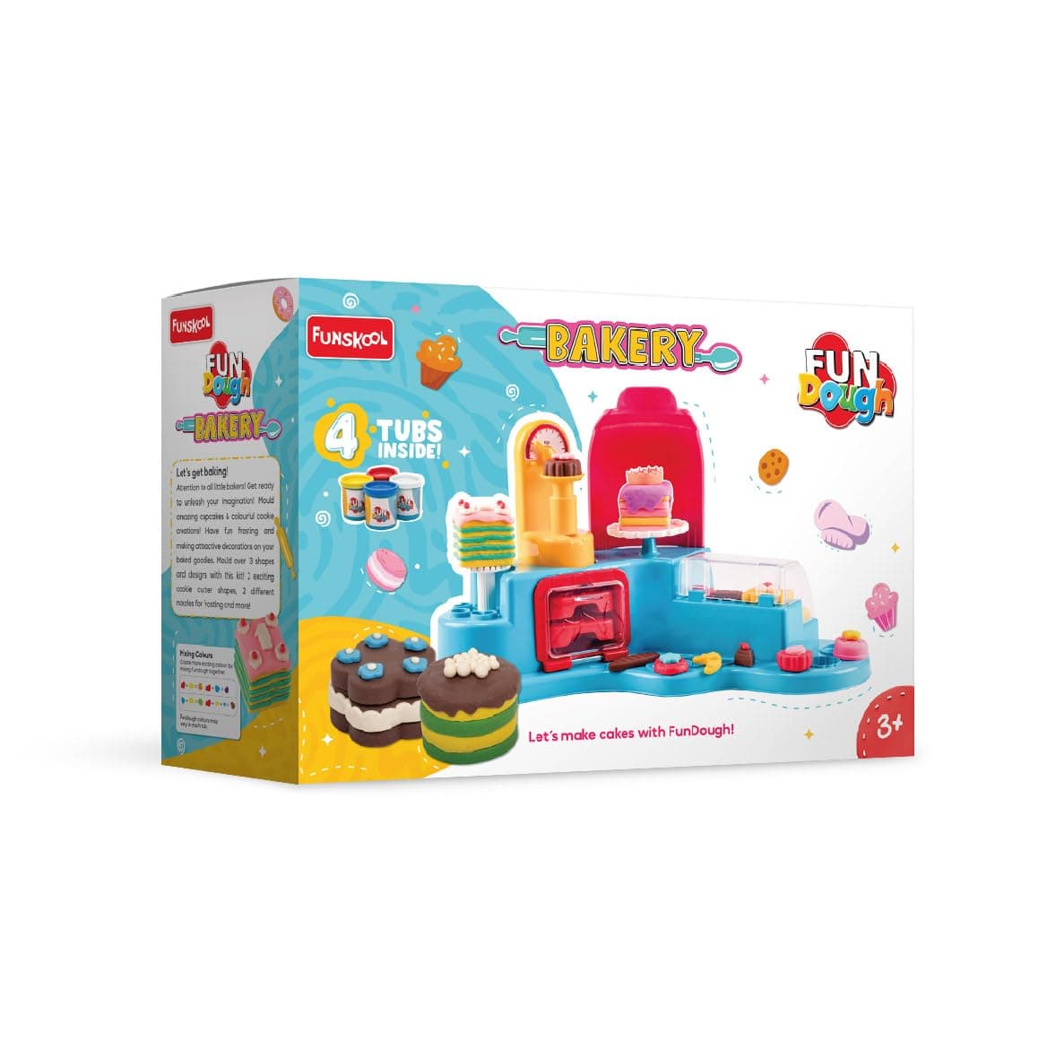 Fundough Play Dough Bakery Set for Kids – Includes 4 Non-Toxic Color Clay Tubs & 10+ Accessories, Create Cakes, Cookies, Pastries, with Oven, Turntable & Tools, Ideal for Ages 3 & Above