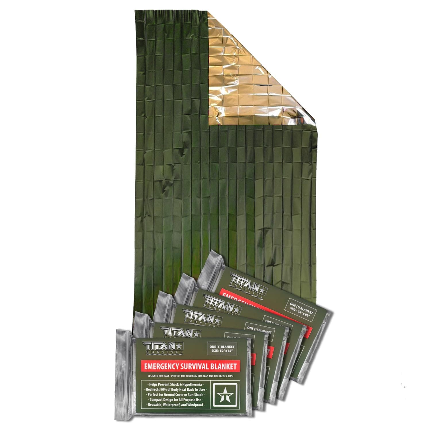 TITAN Survival Two-Sided Emergency Mylar Survival Blankets, 5-Pack (Olive-DRAB)