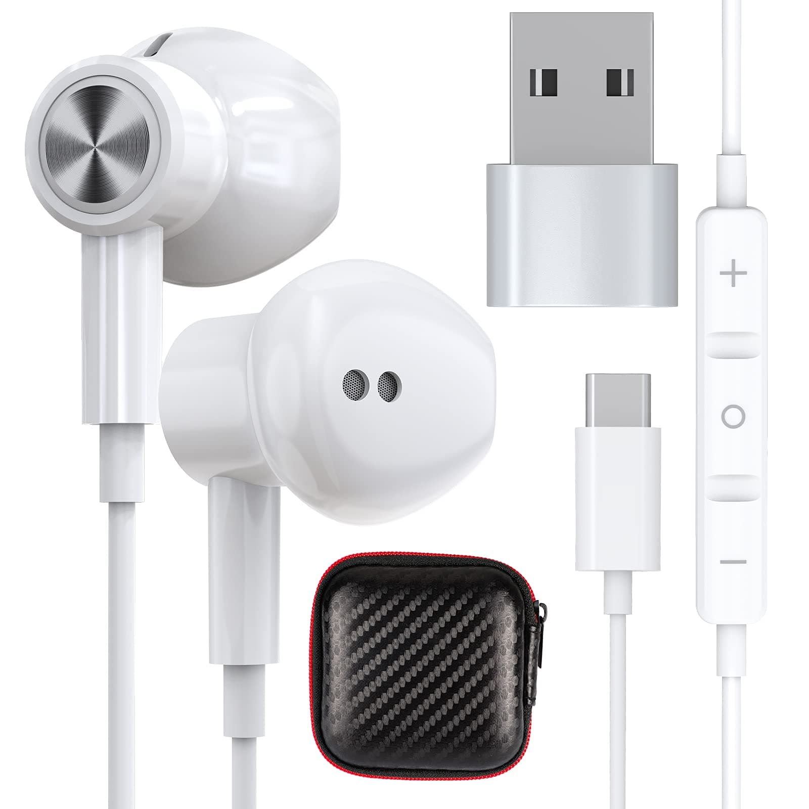 USB C Headphone Magnetic Earbuds in-Ear Wired Earphone Type C to A Adapter for iPhone 16e 16 Pro Max 15 for iPad 10 11 A16 for Samsung S25 A53 A54 S24 S23 Galaxy Flip Pixel Computer Laptop Zoom Teams