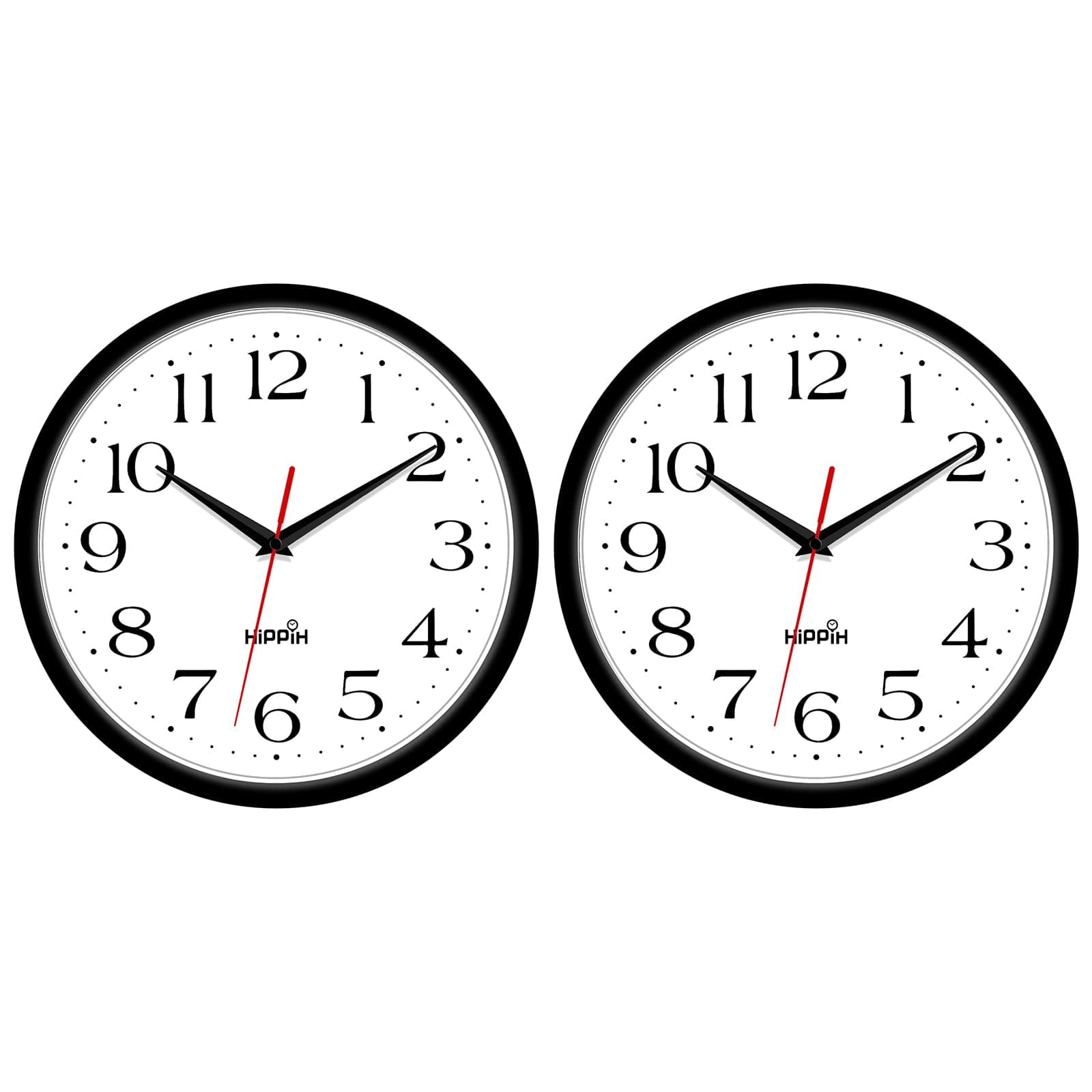 HIPPIH2 Pack Silent Wall Clock, 10 Inch Non Ticking Digital Quiet Sweep Decorative Clocks, Black