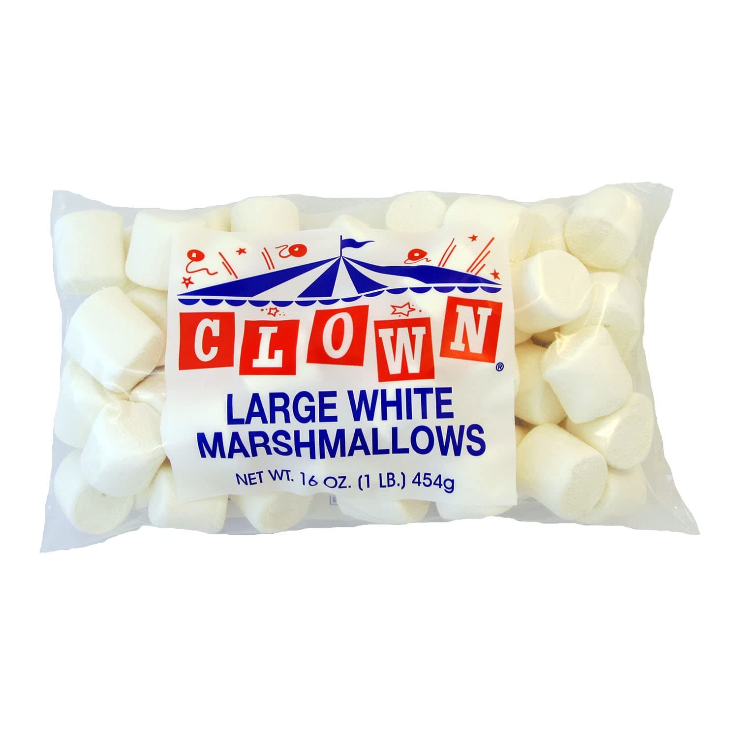 Clown Global Brands Large White Marshmallows | 12 Count / 1 lb Packages | Fat Free, Gluten Free, Cholesterol Free | Perfect for Snacking
