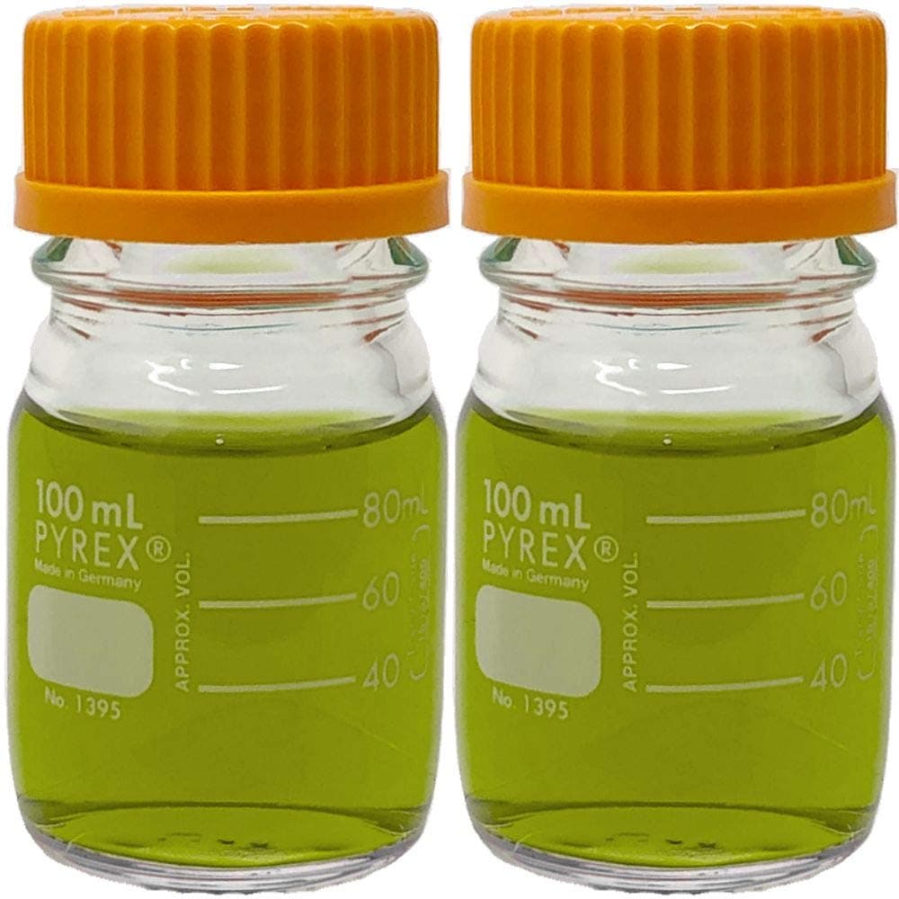 Corning PYREX #1395-100, 100ml Round Media Storage Bottle, with GL45 Screw Cap (Pack of 2)
