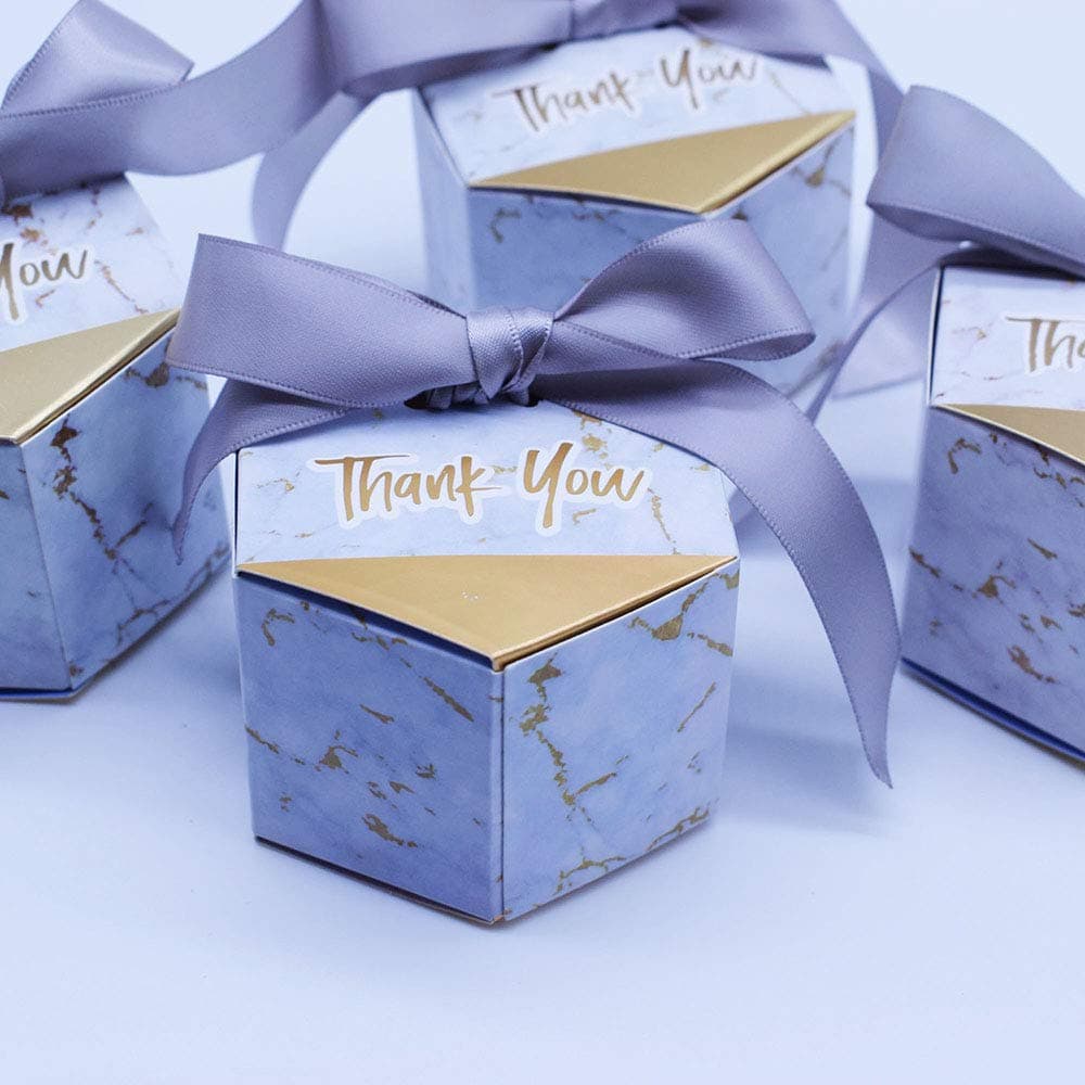 Creative Marble Wedding Candy Box Wedding Party Supplies Gift Boxes Baby Shower Favors Chocolate Packing Box Bag (Silver, 50pcs)