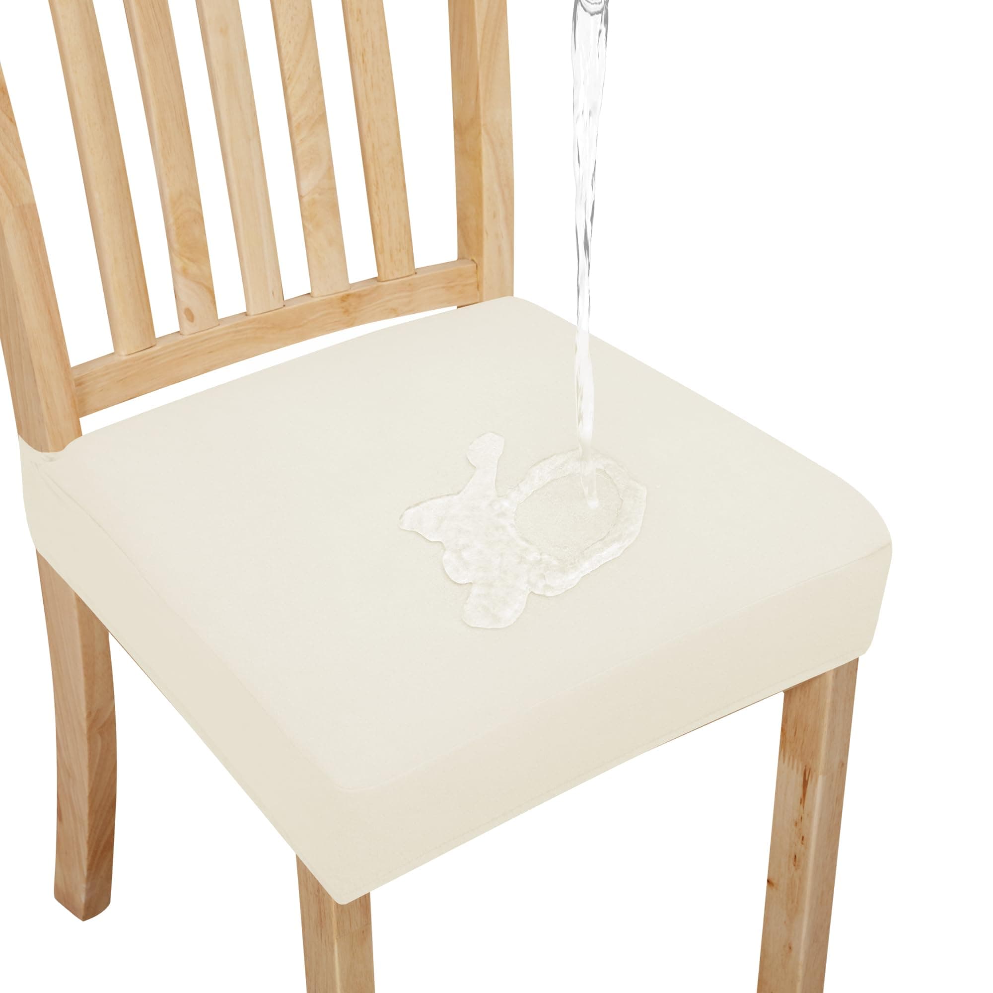 Easy-Going 100% Waterproof Seat Covers for Dining Room Chairs Set of 4, Stretch Chair Seat Slipcovers Protector Removable and Washable Kitchen Dining Chair Covers, Ivory