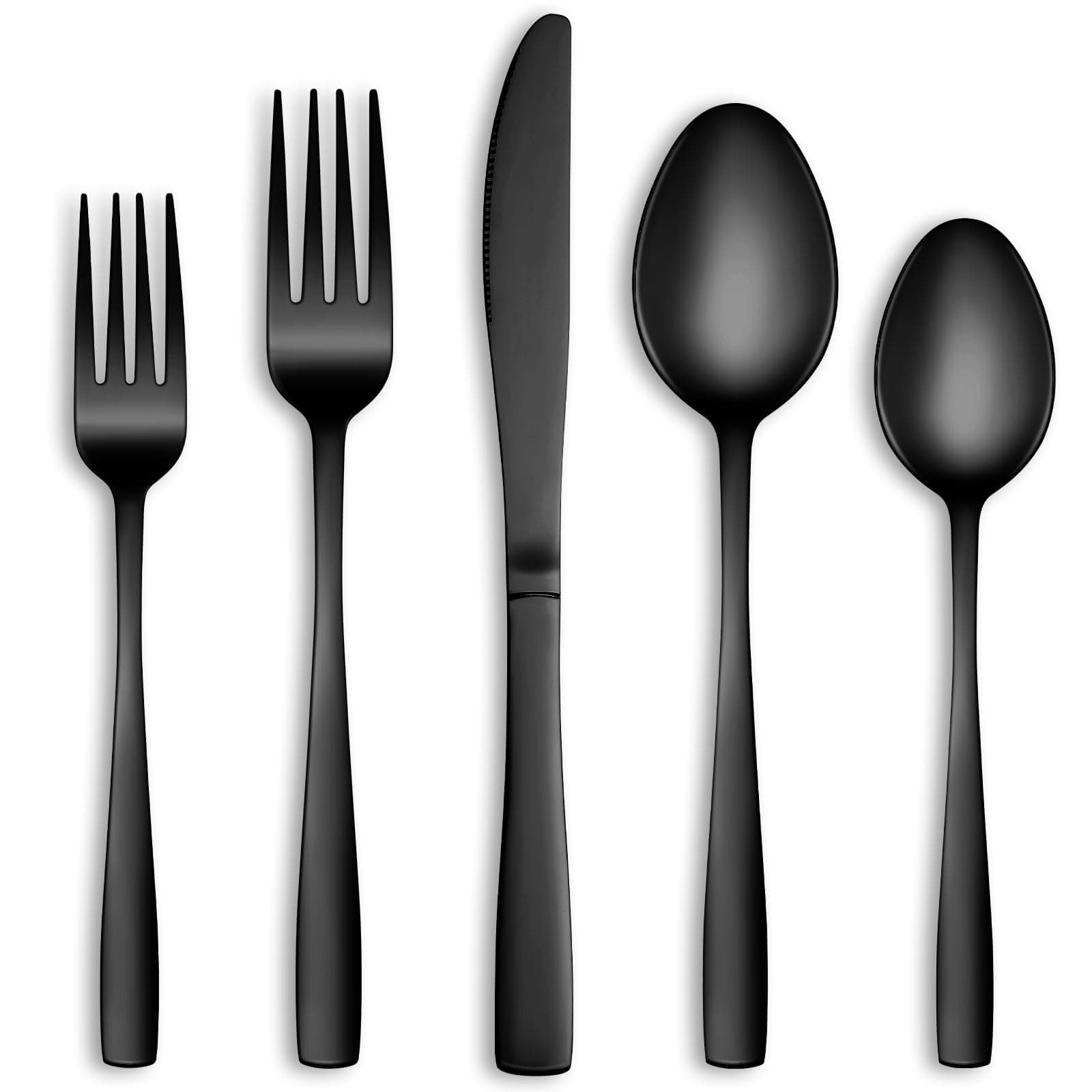 60 Pcs Black Silverware Set, Stainless Steel Flatware Set Service for 12, Mirror Polished Cutlery Utensil Set, Durable Home Kitchen Eating Tableware Set, Include Fork Knife Spoon Set, Dishwasher Safe