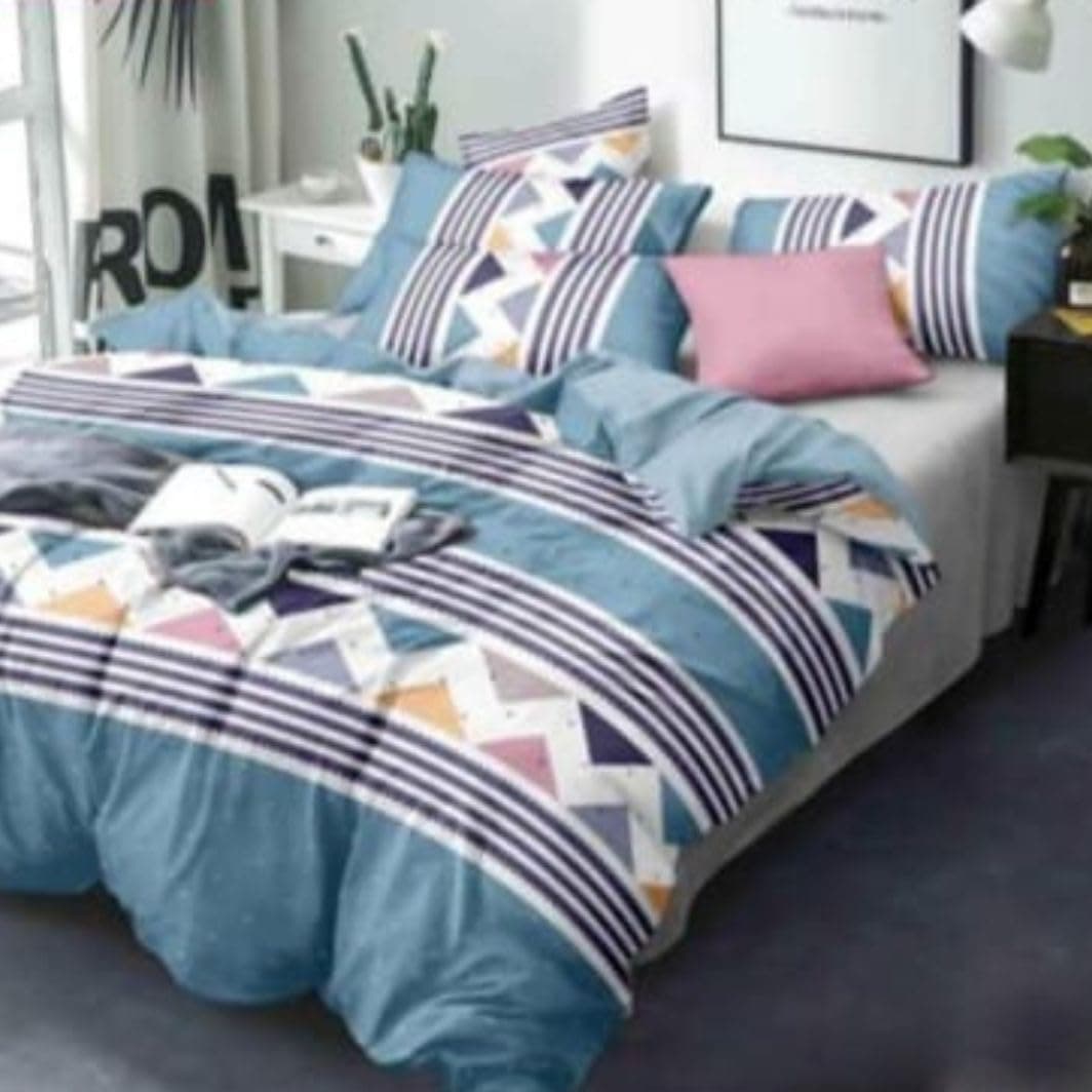 Purav Light Premium Double Bedsheet with 2 Pillow Covers - 144 TC Supersoft Printed Triangle Design - Breathable & Wrinkle Free - 3 Pcs Set, Sky Blue