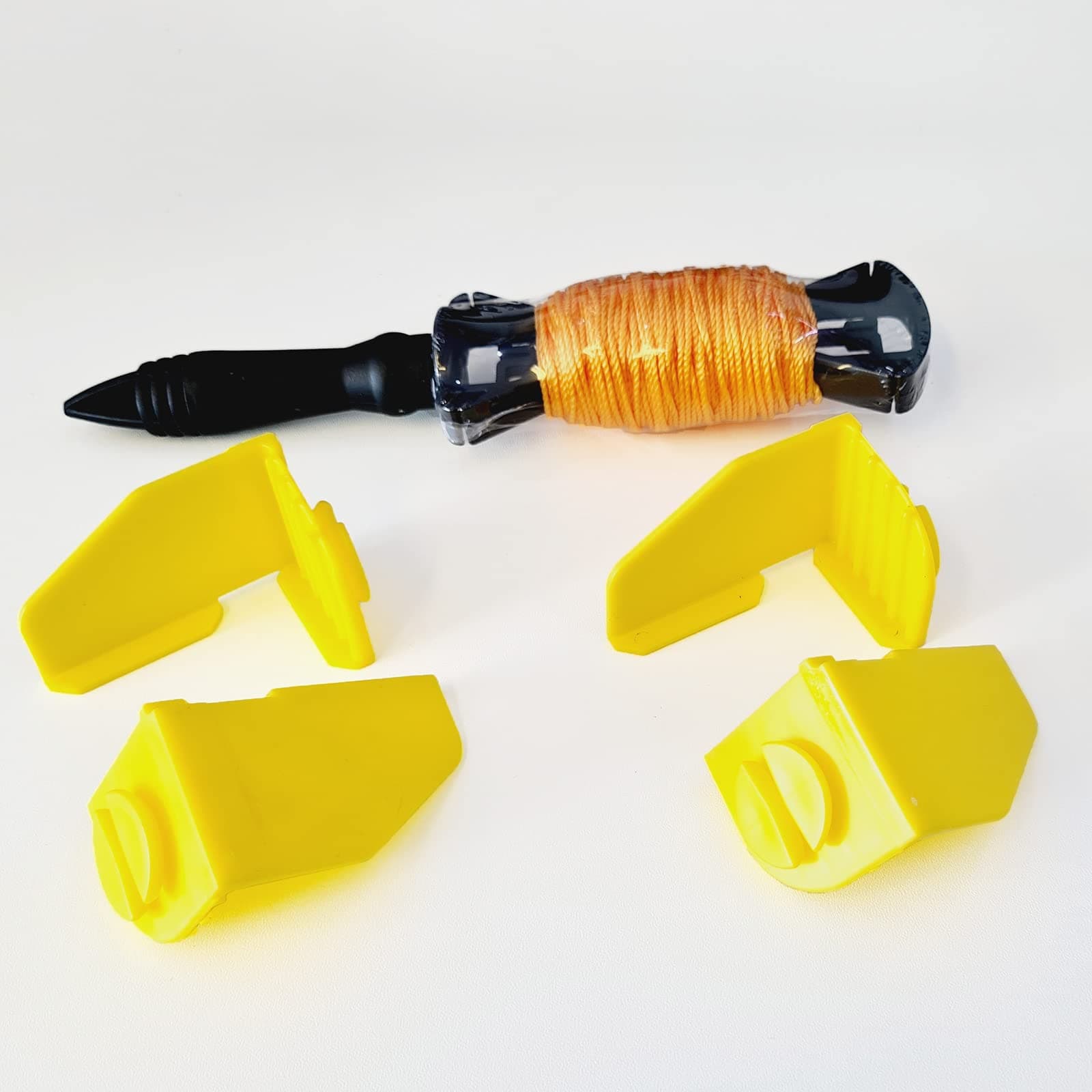 & Builders Line (2 Sets/4 Masons Mate & 30M Builders Line on Spool) - Brick Line Block Set for Straight Brick Laying - Builders Line Anchor Corner Brackets/Brick Line Blocks