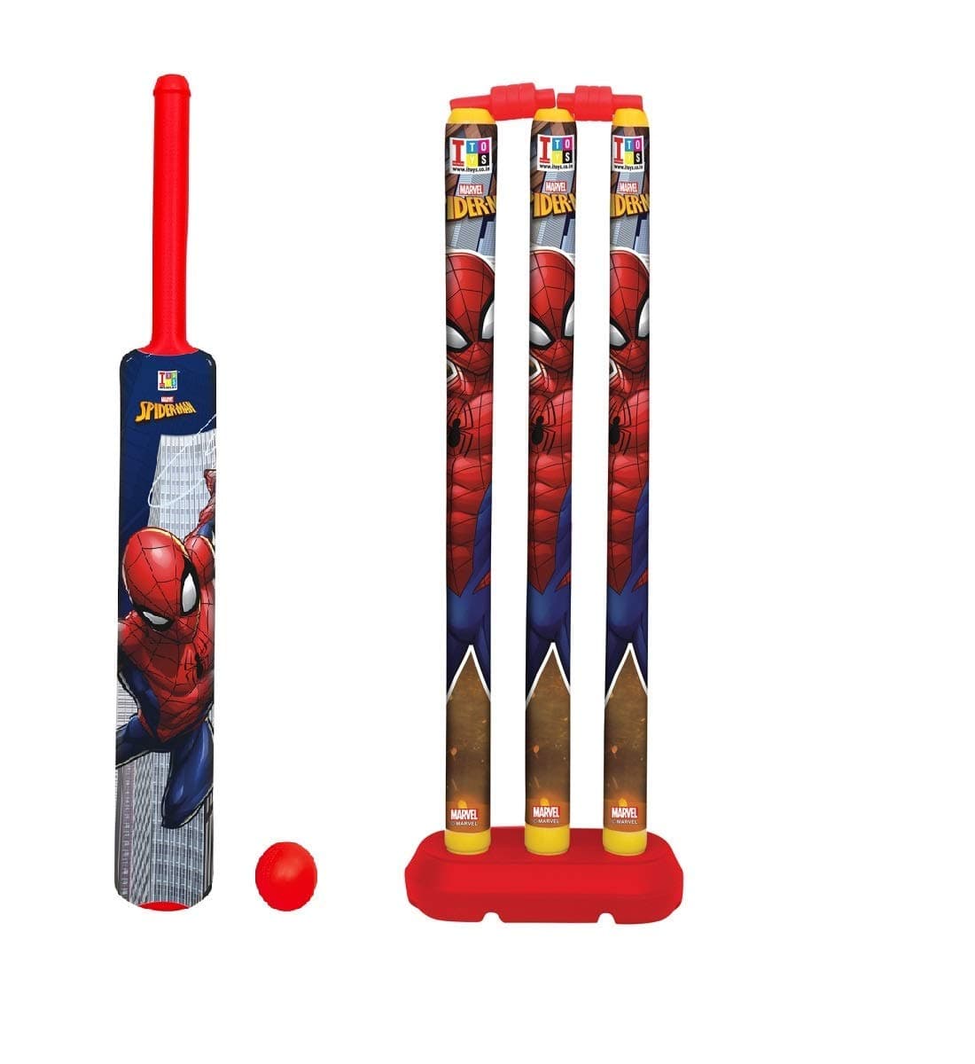 Micro Creation Kid's Plastic Spiderman Cricket with Bat, Balls, 3 Wickets Play Set (3-8 Yrs, Multicolour)