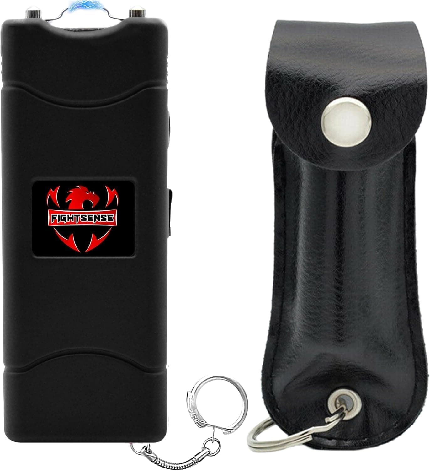 FIGHTSENSE Mini Stun Gun Keychain & Pepper Spray Combo Pack for Self Defense Kit - Extremely Powerful Stun Gun Flashlight for Women