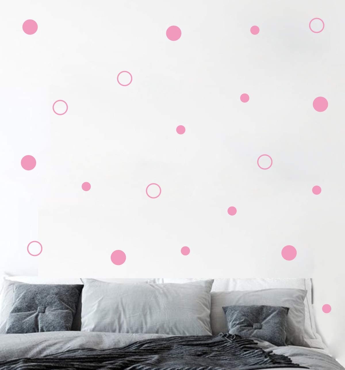 Makeyes Round Rings Dots Circles Wall Sticker Sheet Set Wall Art Home Wall Decals Dots Rings Wall Decoration House Kids Room Gifts Removable Easy Peel Sticke DIY MG012 (Soft Pink)