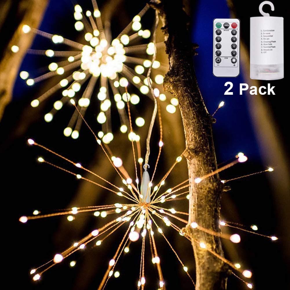OSORD 200 LED 2 Pack Starburst Light, 【New Version】 Fairy String Light with Remote Control, 8 Modes Battery Operated Hanging Starburst Lights,Decorative String Lights for Christmas,Holiday,Garden
