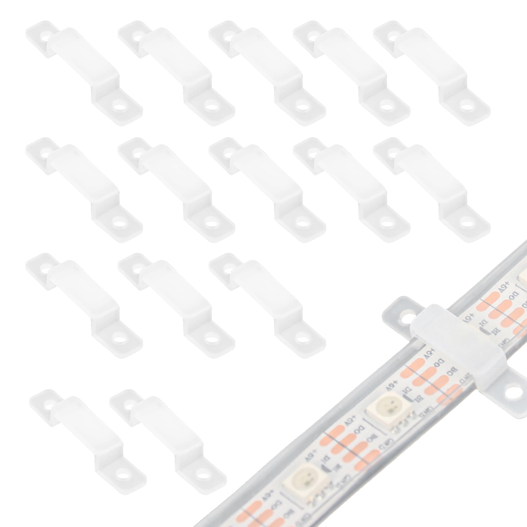 VIPMOON 100 Pack Silicone LED Strip Mounting Clips, Dual-Screw-Hole Mounting Brackets for 10mm Wide 5050 2835 5630 LED Strip Lights, Screws Not Included