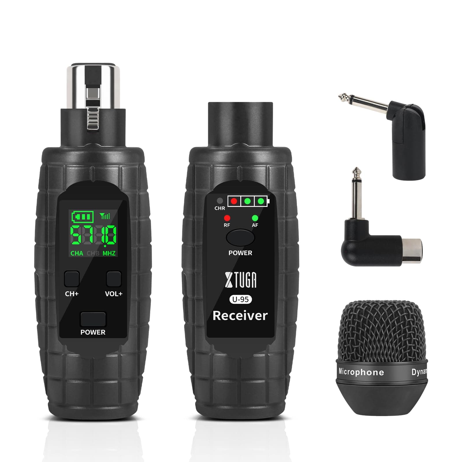 XTUGA U95 Wireless XLR Transmitter and Receiver Wireless Microphone Adapter, UHF Wireless XLR Receiver Rechargeable Wireless Microphone Transmitter Receiver for XLR microphones & PA System