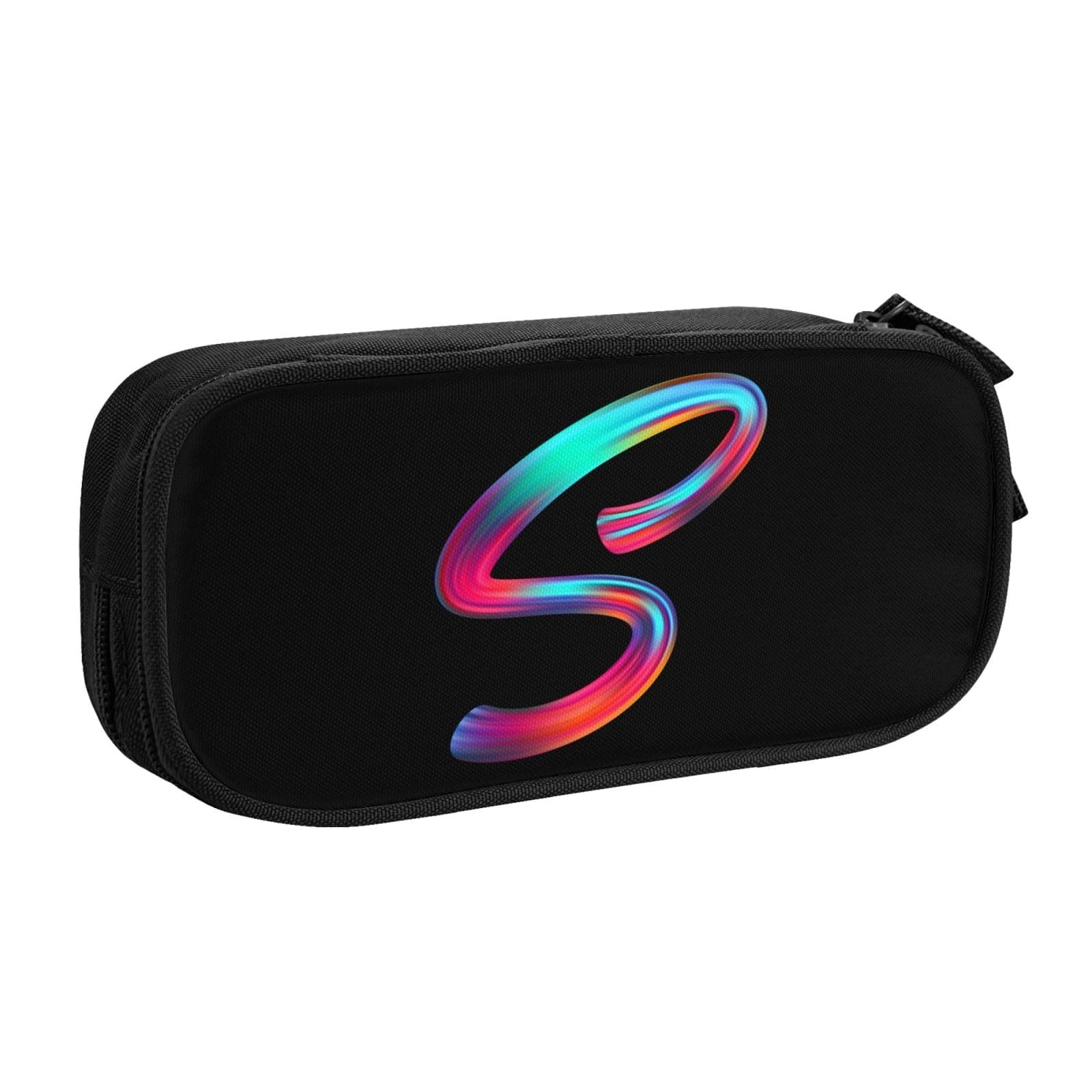 Cute Initial Pencil Case for Kids Students, Large Capacity Pencil Pouch for Boys Girls, Letter Design Pencil Box Pen Bag Office Stationery Organizer, Rainbow Letter S