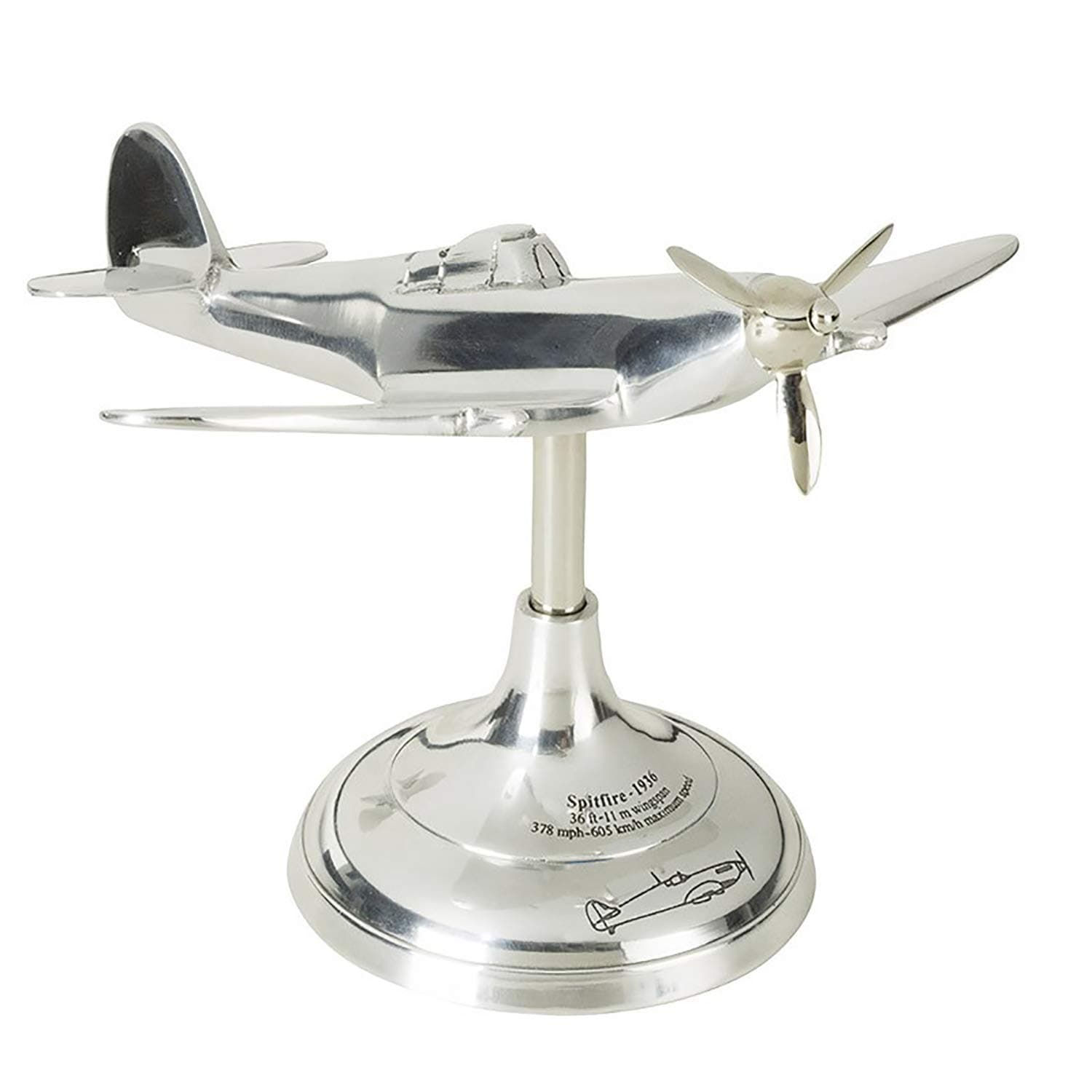Desktop Model Airplane - Spitfire Collectible Plane, Aluminum Replica of Original Models and Display Stand for Vintage Home Decor, Aviation Gift for Adults and Teens (7.5 Inch)