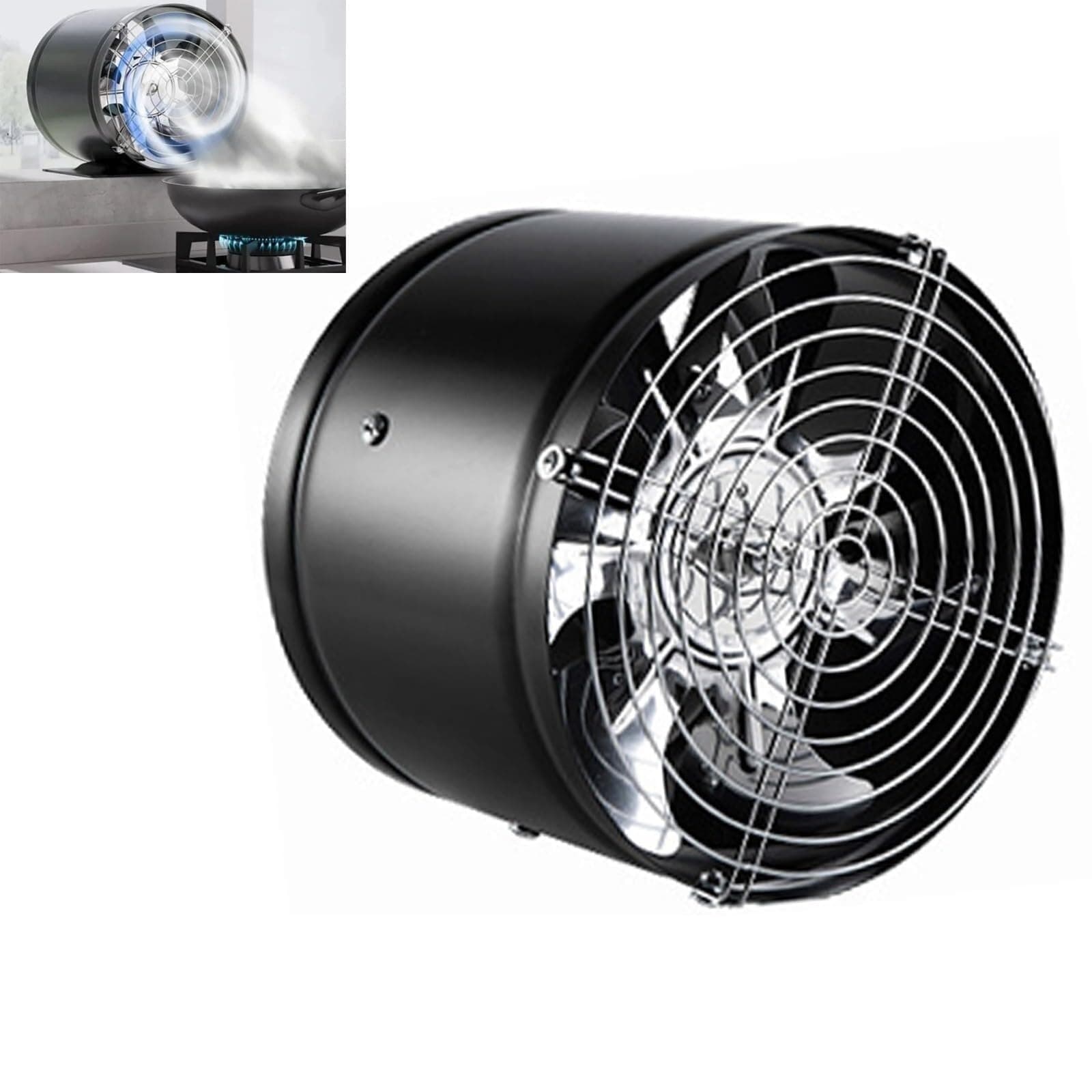 Super Suction Multifunctional Powerful Mute Exhaust Fan, Single Side Embedded Vent Fan, Ventilation Fan Aluminum Alloy Kitchen Exhaust Fan Protective Grille (white with base,6in) LO-705(Black,7in)